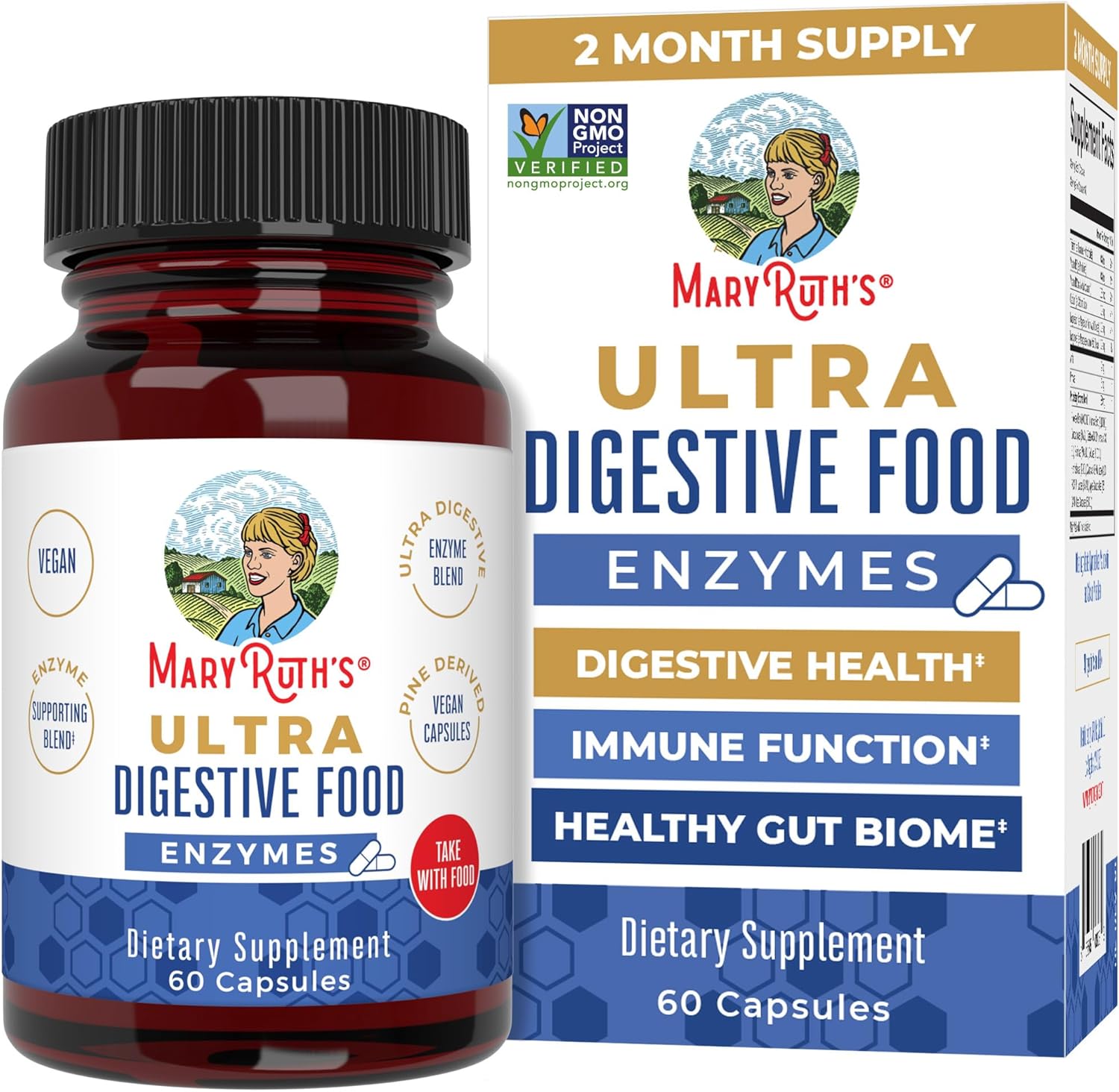 MaryRuth Organics Ultra Digestive Enzymes Capsules | Up to 2 Month Supply | Supplement for Gut Health Support | Digestion & Immune Support with Amylase | Lipase & Lactase | Vegan | 60 Count