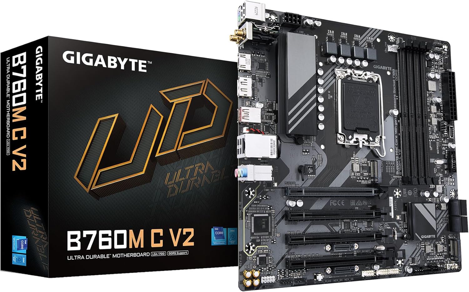 GIGABYTE B760M C V2 LGA 1700 Intel B760 M-ATX Motherboard with DDR5, Triple M.2, PCIe 5.0, USB 3.2 Gen 2×2 Type-C, WiFi 6, 1GbE LAN, Q-Flash Plus, EZ-Latch