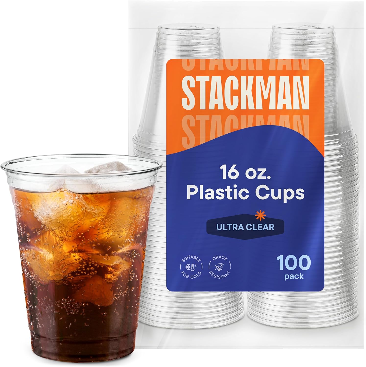 Crystal Clear Disposable Plastic Cups PET [100 Pack – 16 oz.]