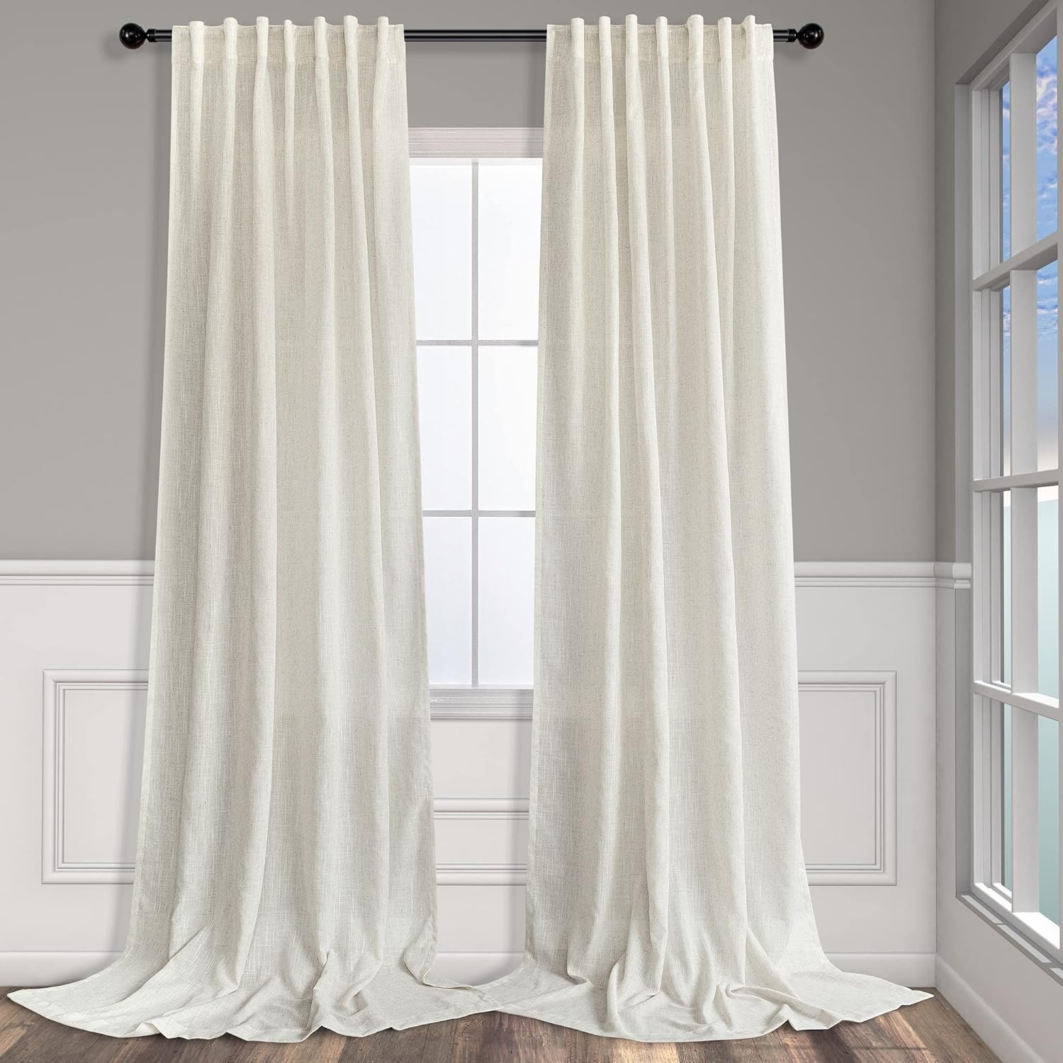 Ivory Cream Colored Curtains 5 FT Wide by 84 Inches Long for Bedroom 2 Panel Back Tab Pocket Sheer Linen Large Drape Light Filtering Extra Wide Curtain for Living Room Dining Hall Hallway 60×84 Length