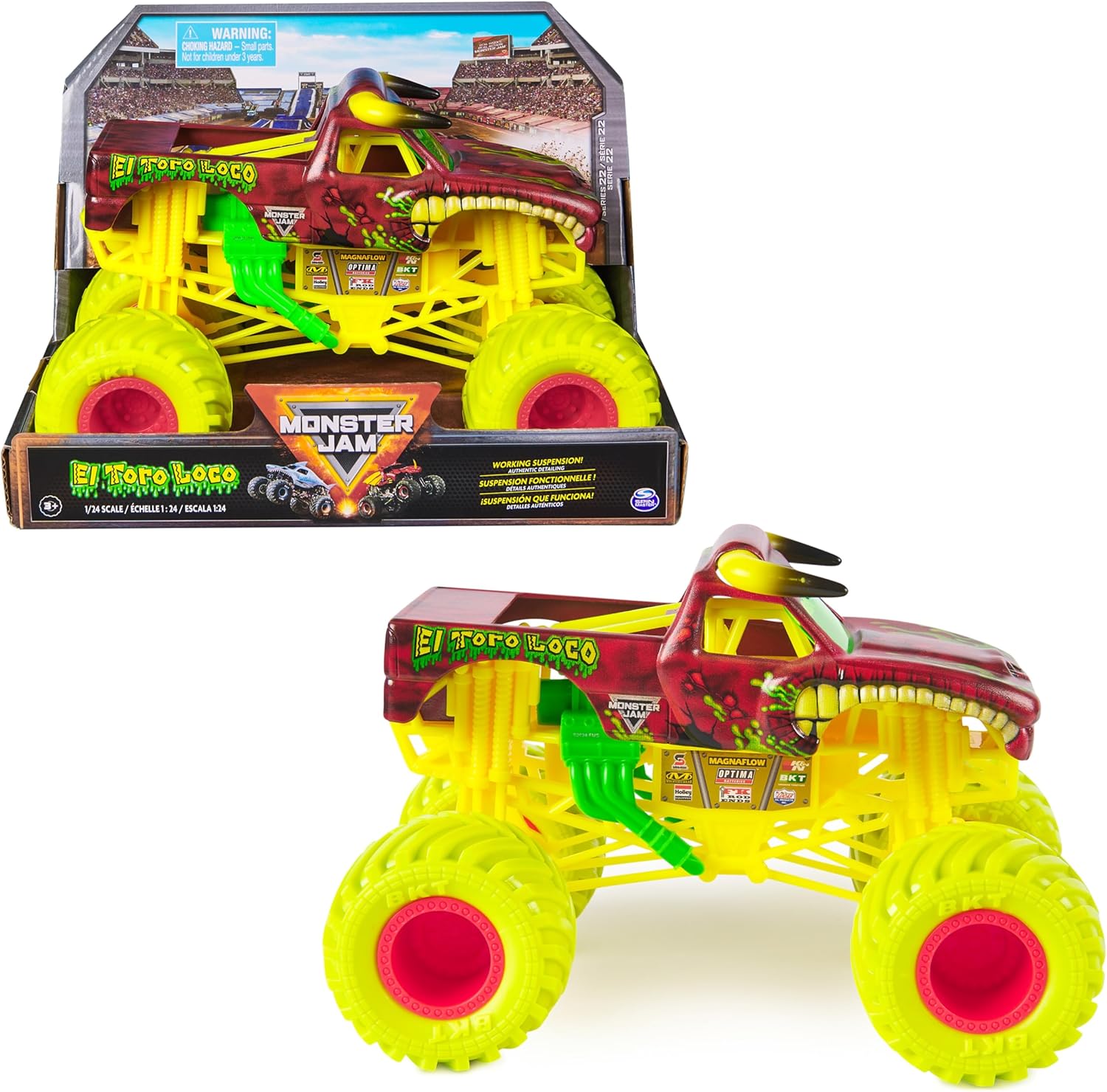 Monster Jam, Official El Toro Loco Monster Truck, Collector Die-Cast Vehicle, 1:24 Scale, Kids Toys for Boys and Girls Ages 3 and up