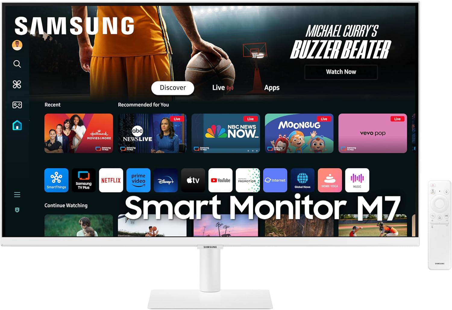 SAMSUNG 32-Inch M7 (M70D) Series 4K UHD Smart Monitor with Streaming TV, Speakers, HDR10, USB-C, Multiple Ports, Gaming Hub, SolarCell Remote, Vision Accessibility Tools, LS32DM703UNXZA, 2024, White