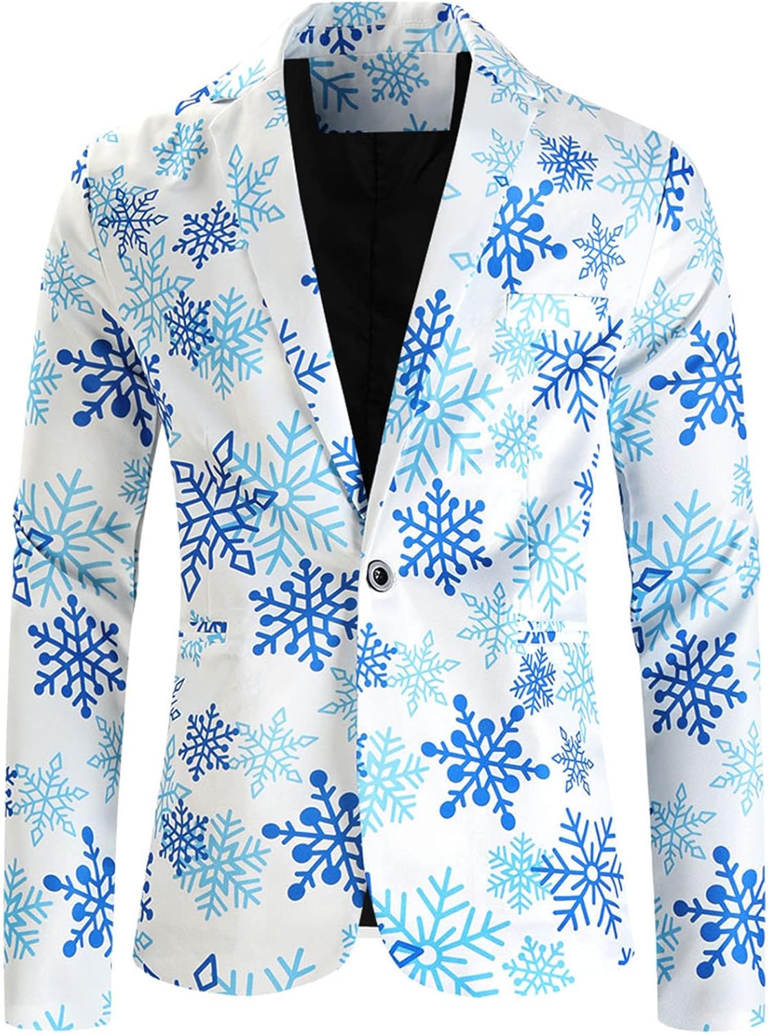 DSODAN Christmas Blazer for Mens,Ugly Xmas Santa Claus Snowflake Print Tuxedo Suit Jacket One Button Lapel Party Blazers