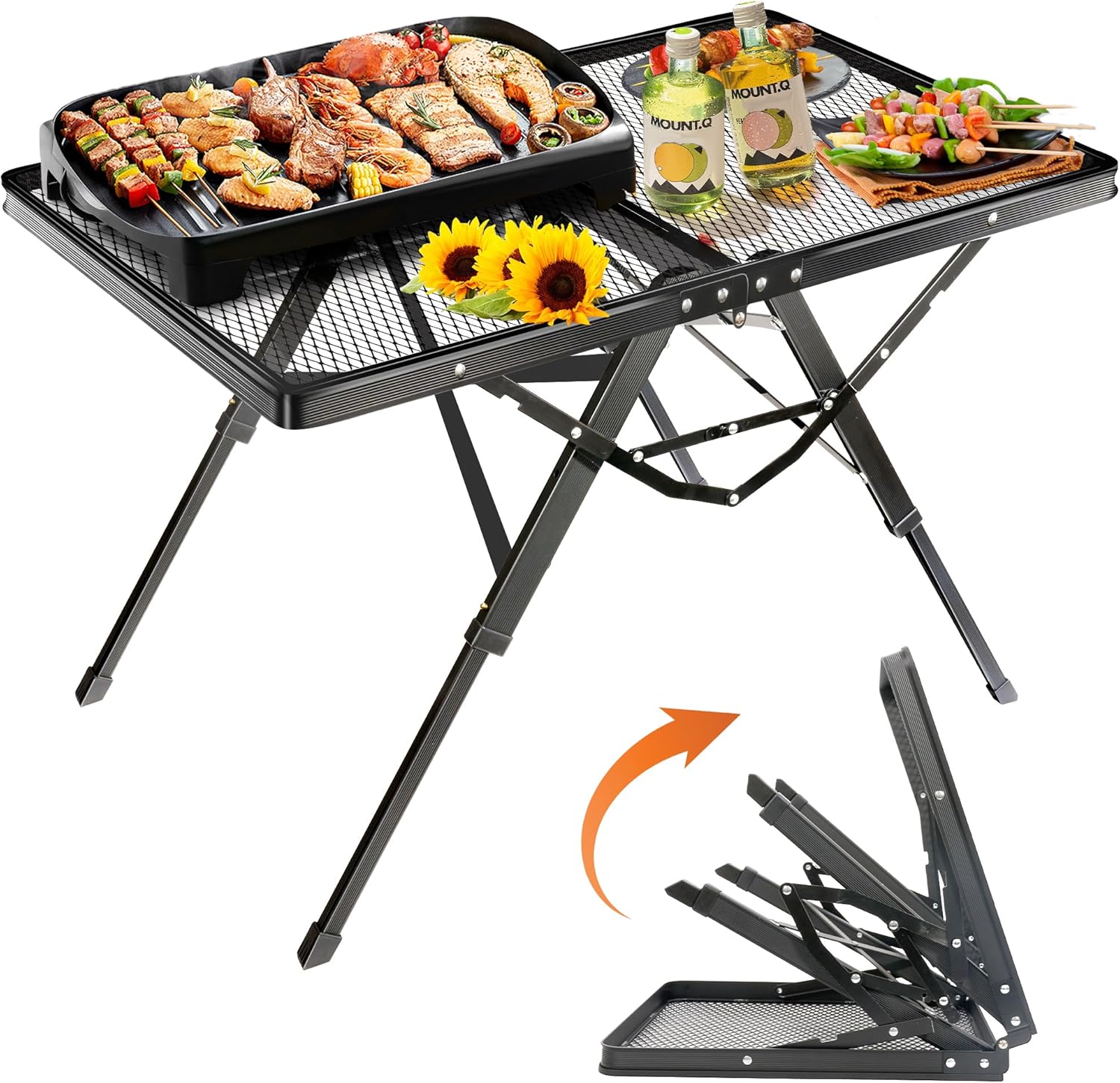 HPC DECOR Grill Table with Mesh Desktop,200lbs 3Ft Portable Folding Table,Camping Table,Picnic Table,Height Adjustable Metal Table for Ourdoor, Camping, Picnic, BBQ and Beach, RV, 35.4″ L x 23.6″ W