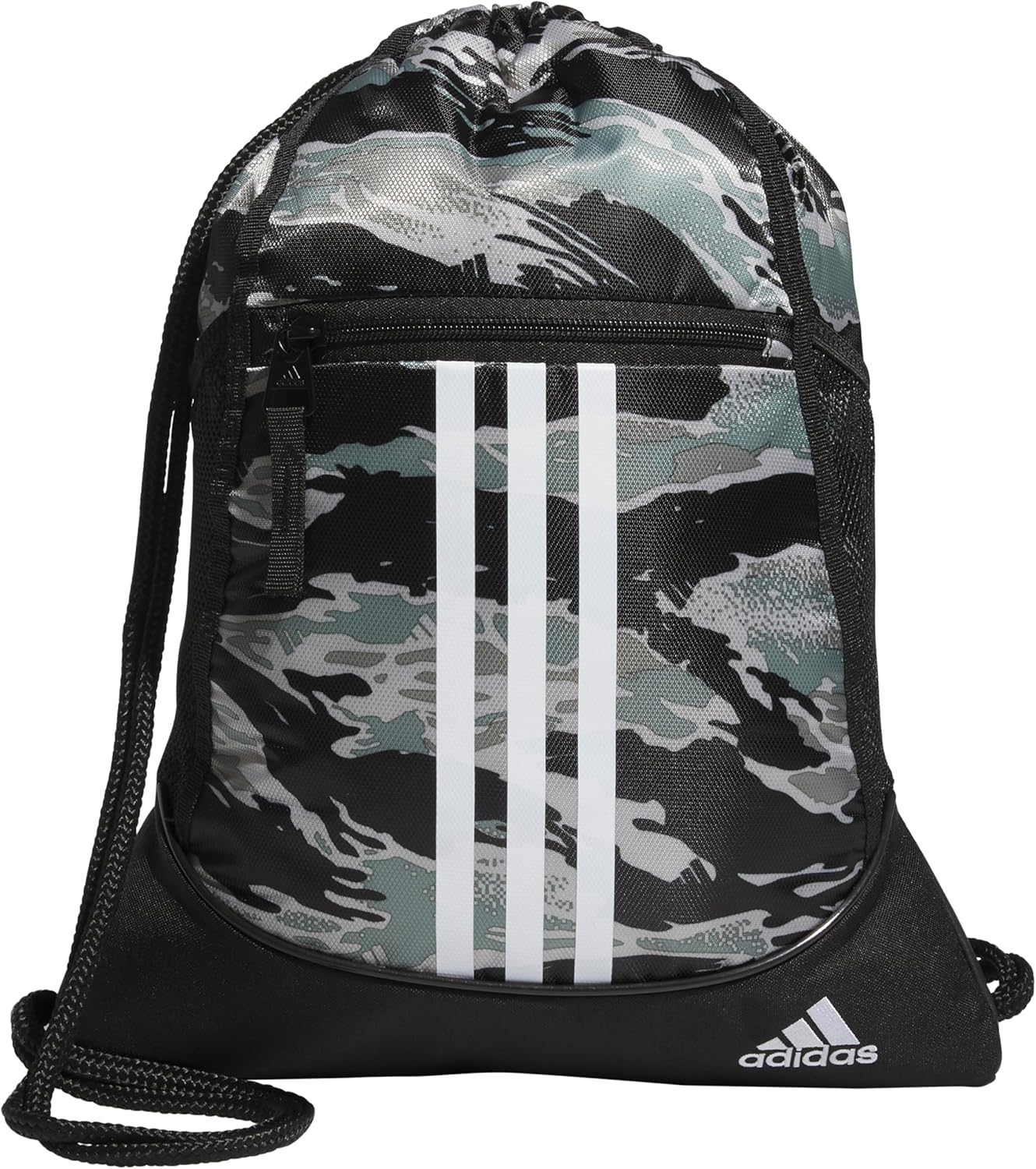 adidas Alliance Sackpack (12L) Lightweight Athletic Small Drawstring Team Sports Workout Bag, Essential Camo Silver Green-Black/White/Black, One Size