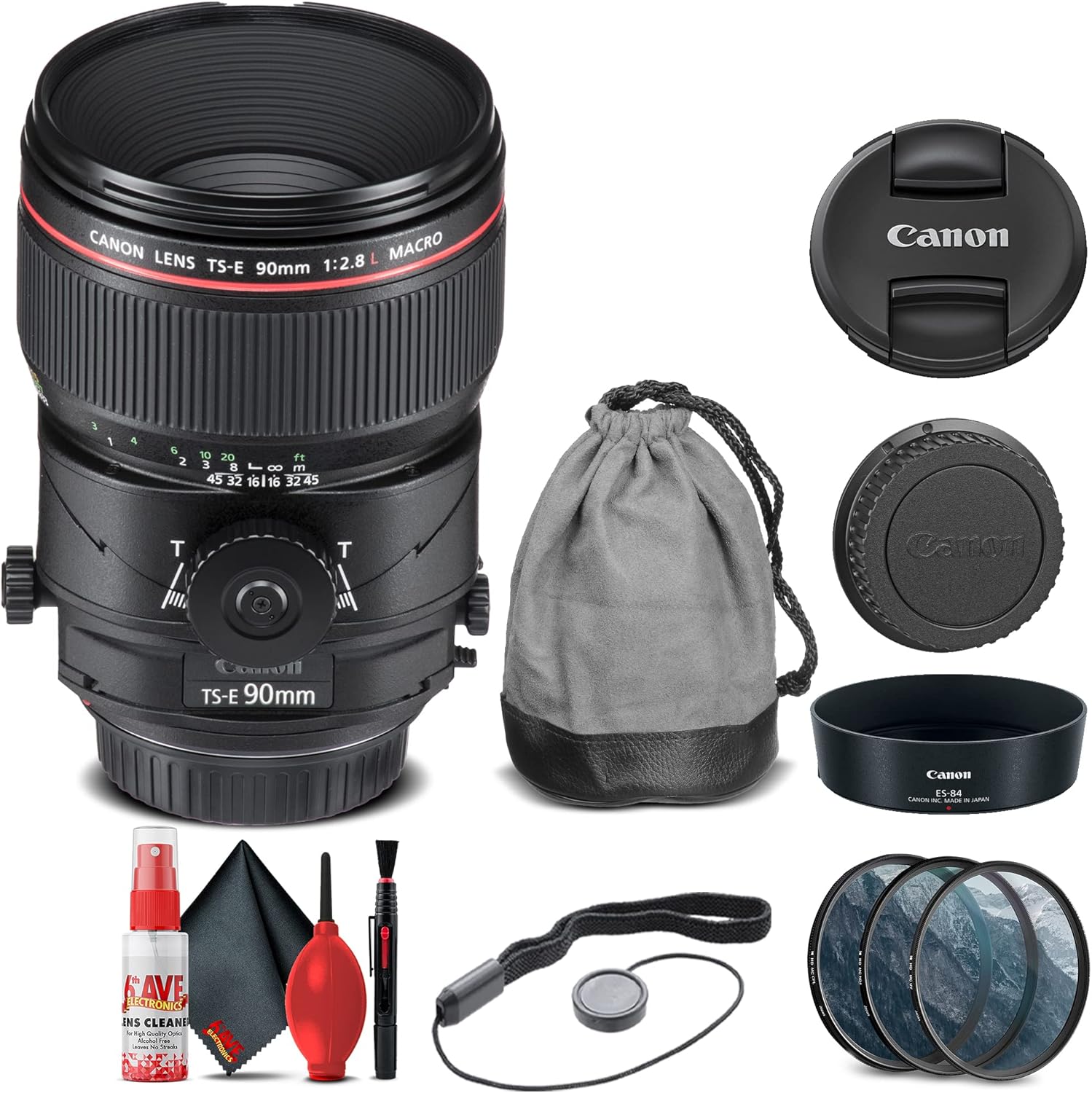 Canon TS-E 90mm f/2.8L Macro Tilt-Shift Lens (2274C002) + Filter Kit + Cap Keeper + Cleaning Kit + More (Renewed)