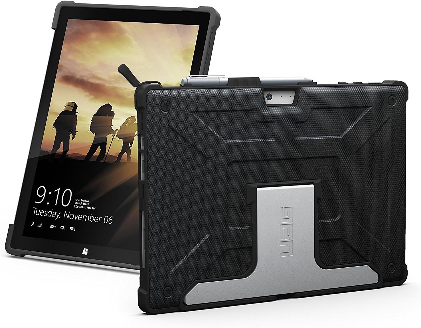 URBAN ARMOR GEAR UAG Designed for Microsoft Surface Pro 7 Plus, Pro 7, Pro 6, Pro 5, Pro 4 Feather-Light Rugged [Black] Aluminum Kickstand Military Drop Tested Case Protective Cover