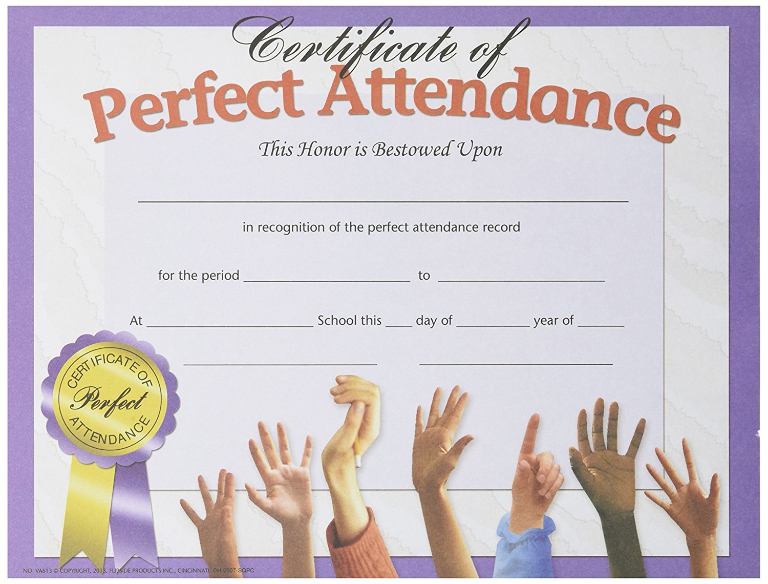 Hayes Perfect Attendance Certificate, 11 x 8-1/2 inches, Paper, Pack of 30