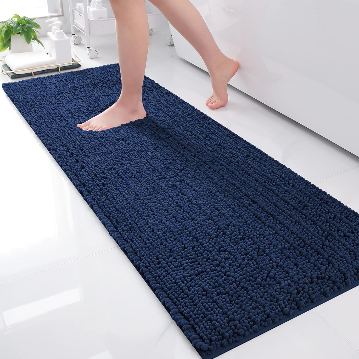 Arotive Luxury Chenille Bathroom Rug Mat, Extra Soft Thick Absorbent Shaggy Bath Rugs, Non-Slip Machine Wash Dry Plush Bath Runner Mats for Bathroom, Living Room, and Laundry Room (60″x20″, Navy)