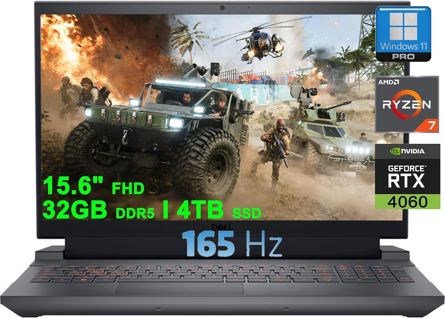 Dell G15 5535 Gaming Laptop | 15.6″ FHD 165Hz (100% sRGB) | AMD Zen4 8-core Ryzen 7 7840HS Processor (>i7-12700H) | 32GB DDR5 4TB SSD | GeForce RTX 4060 8GB Graphic | Backlit USB-C Win11Pro Gray