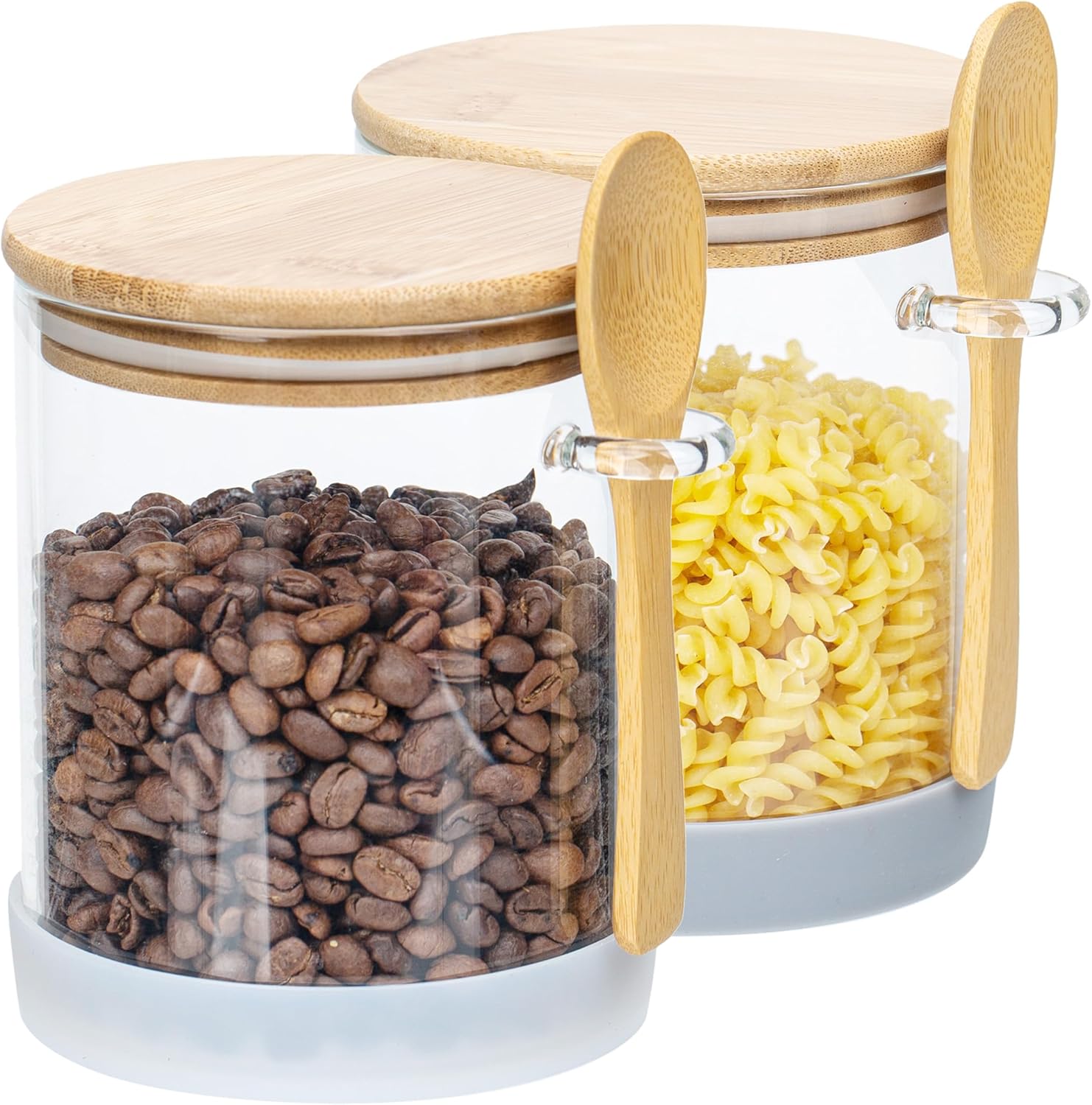 Airtight Glass Jars with Bamboo Lids & Bamboo Spoons – 25Oz Borosilicate Large Glass Canisters Hold Coffee Beans, Tea, Flour, Sugar, Nuts, Candy, Bath Salts & More, Decorative & Durable (2Pack)