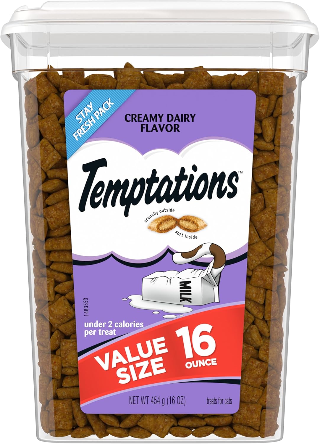 TEMPTATIONS Classic Crunchy and Soft Cat Treats Creamy Dairy Flavor, 16 oz. Tub