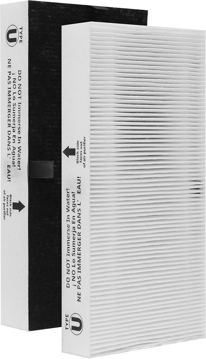 2-Pack Type U HEPA Filter, Compatible with Honeywell HRF201B, HHT270, HHT270W, HHT290 and Febreze FRF102B, FHT190W, Remove Allergens and Reduce Odors