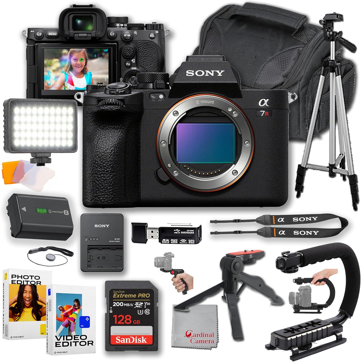 Sony a7R V Mirrorless Camera (Body) |61MP| LED Video Light, 128GB Extreme Memory, U Grip, Editing Software, Tripod Kit & More