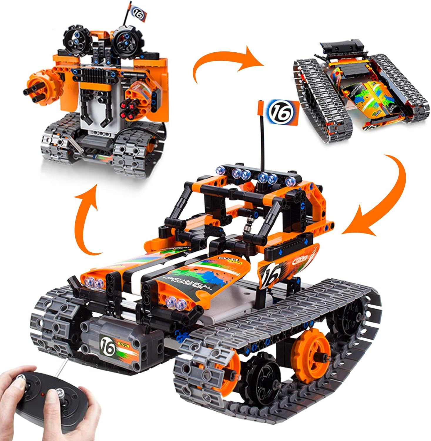 3-in-1 STEM Remote Control Building Kits – Tracked Car/Robot/Tank – 2.4Ghz Rechargeable RC Racer Toy Set Gift for 8-12 14 Year Old Boys and Girls Best Engineering Science Learning Kit for Kids 392pcs