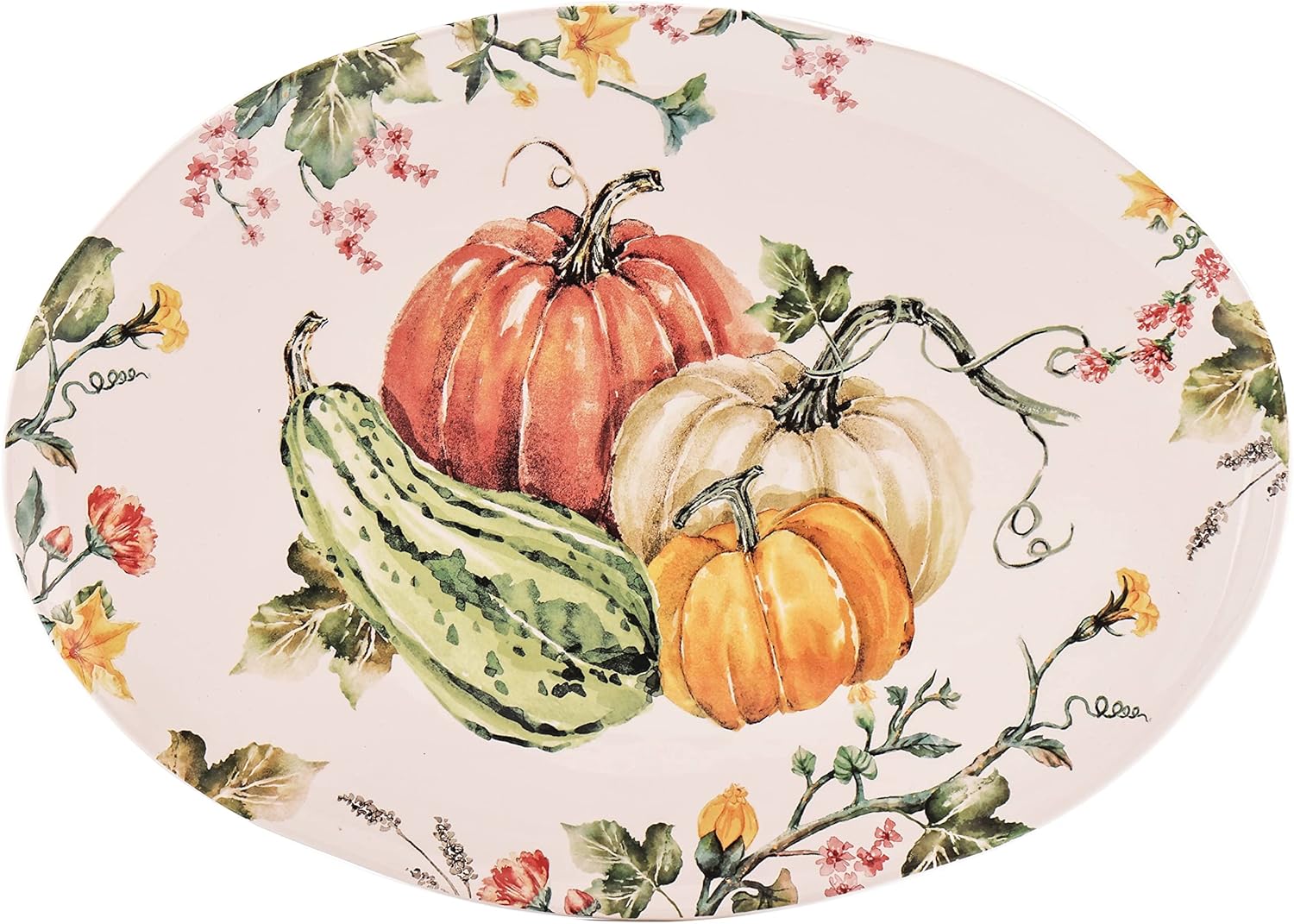 Bico Pumpkin Feast Ceramic 16 inch Oval Platter, Microwave & Dishwasher Safe