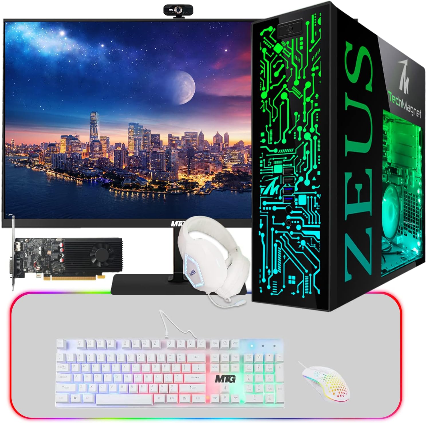 TechMagnet Gaming Desktop PC, Intel Core i7 6th Gen, Zeus Pro 6, GT 1030, 16GB ARGB RAM, 512GB SSD + 2TB HDD, 27 Inch 165hz Gaming Monitor, 4 in 1 Gaming Kit Webcam, WiFi, Win 10 Pro (Renewed)