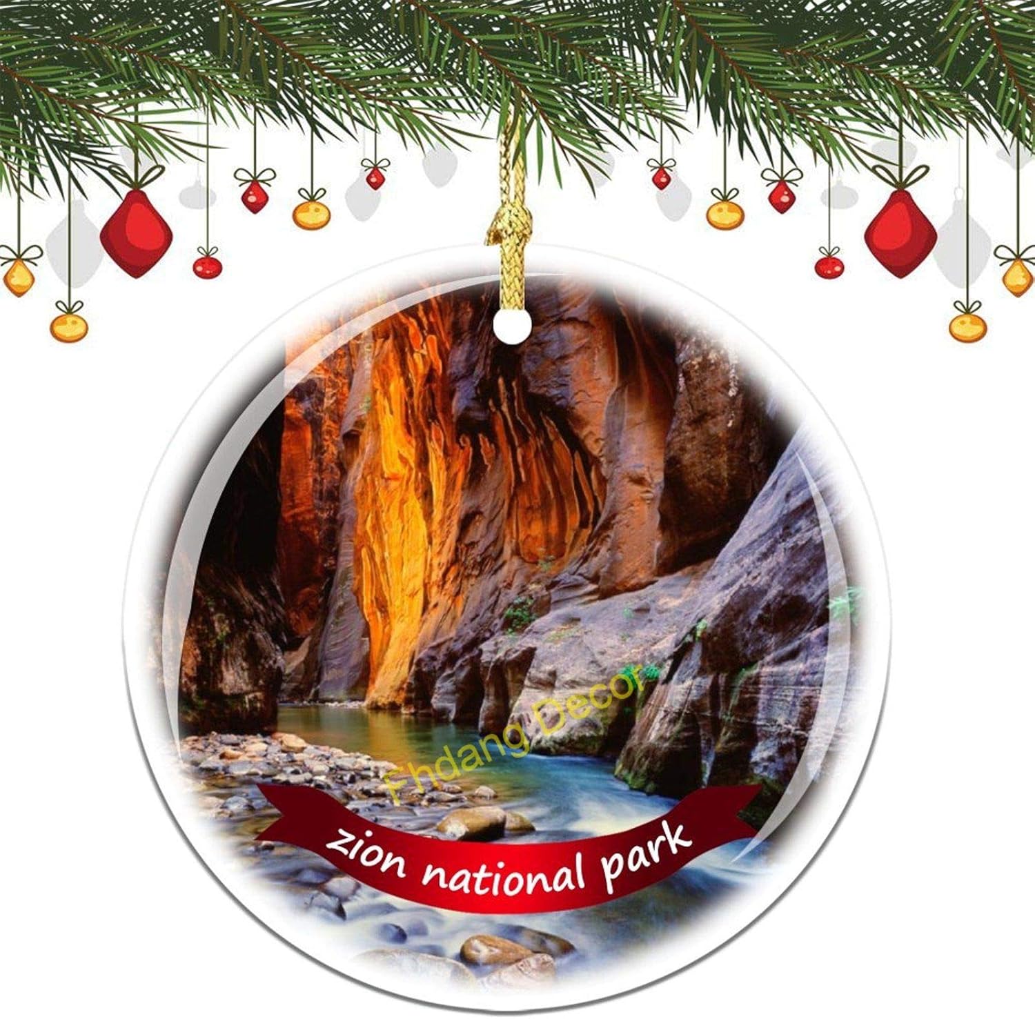 Fhdang Decor Zion National Park Christmas Ornament Porcelain Double-Sided Ceramic Ornament,3 Inches