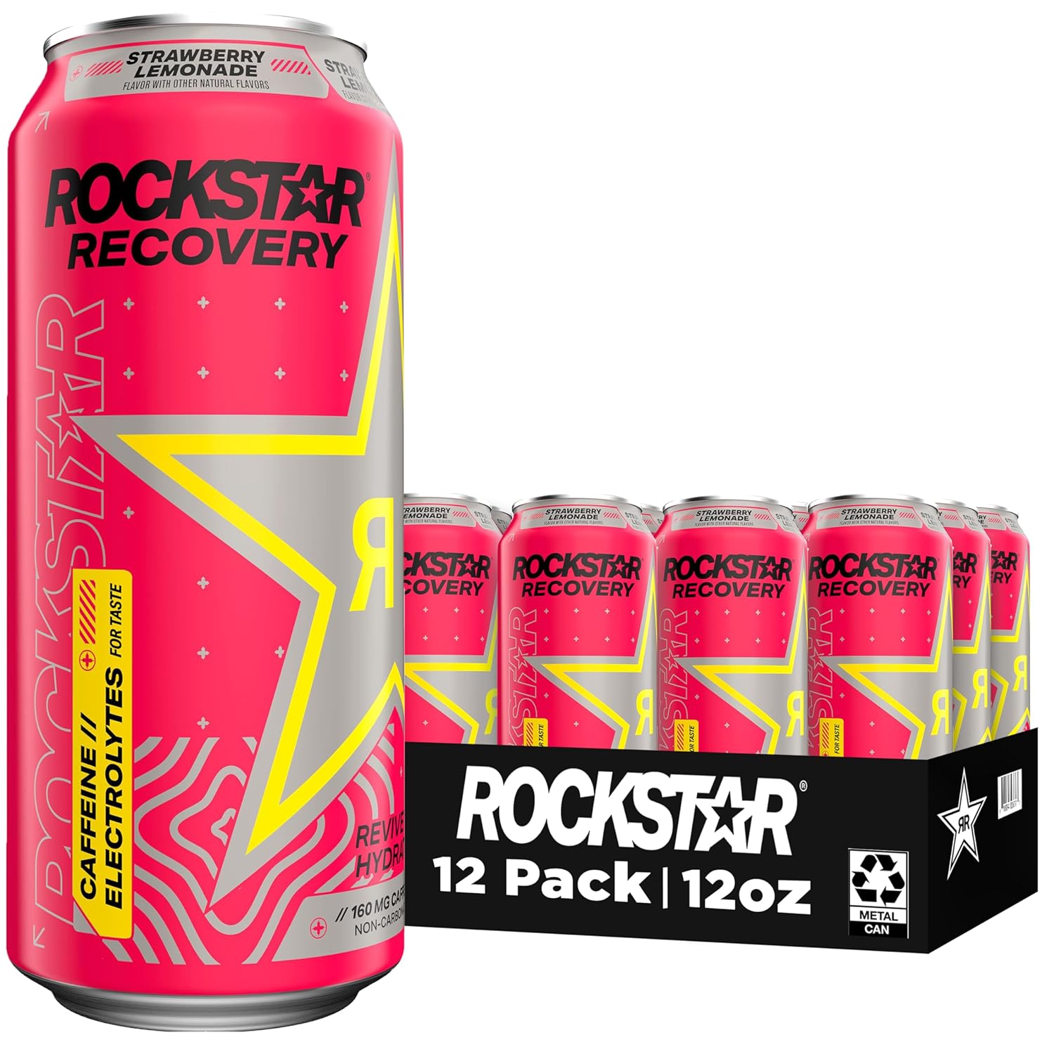 Rockstar Recovery Strawberry Lemonade, 16 Fl Oz (Pack of 12) (Packaging and Formula May Vary)