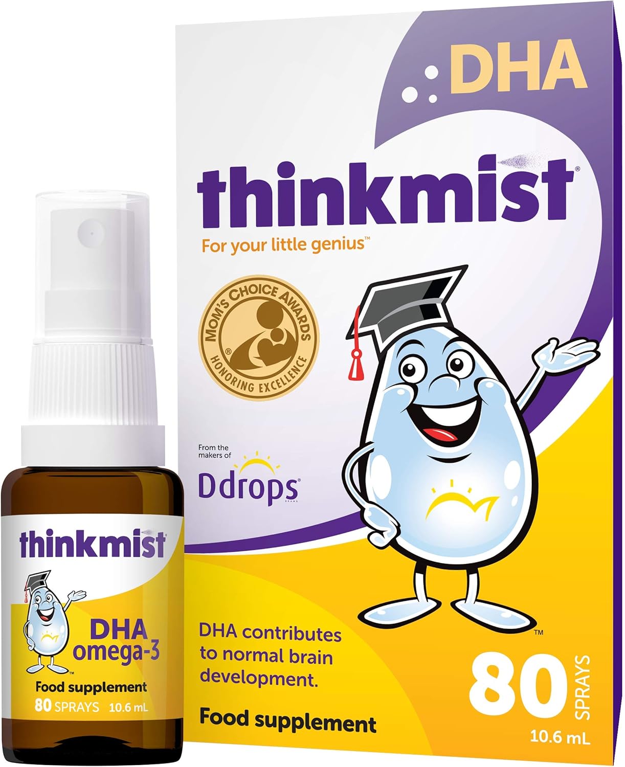 Thinkmist Kids DHA Omega-3, 80 Sprays – Daily Liquid Omega-3 Supplement – Supports Healthy Brain Function & Vision. No Sugary Gummies, Non-GMO