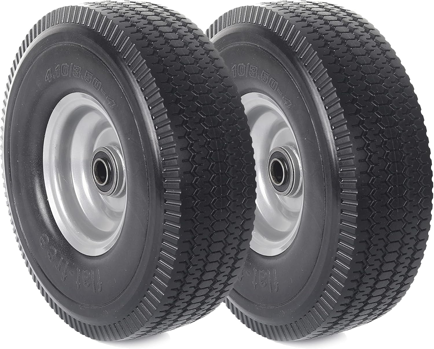 AR-PRO (2-Pack) 10-Inch Solid Wheel Replacement – 4.10/3.50-4 Flat Free Tire and Wheel with 5/8 extra 3/4 &1/2 Bearings and 2.2″ Offset Hub – Compatible with Hand Truck, Generator, Gorilla Carts