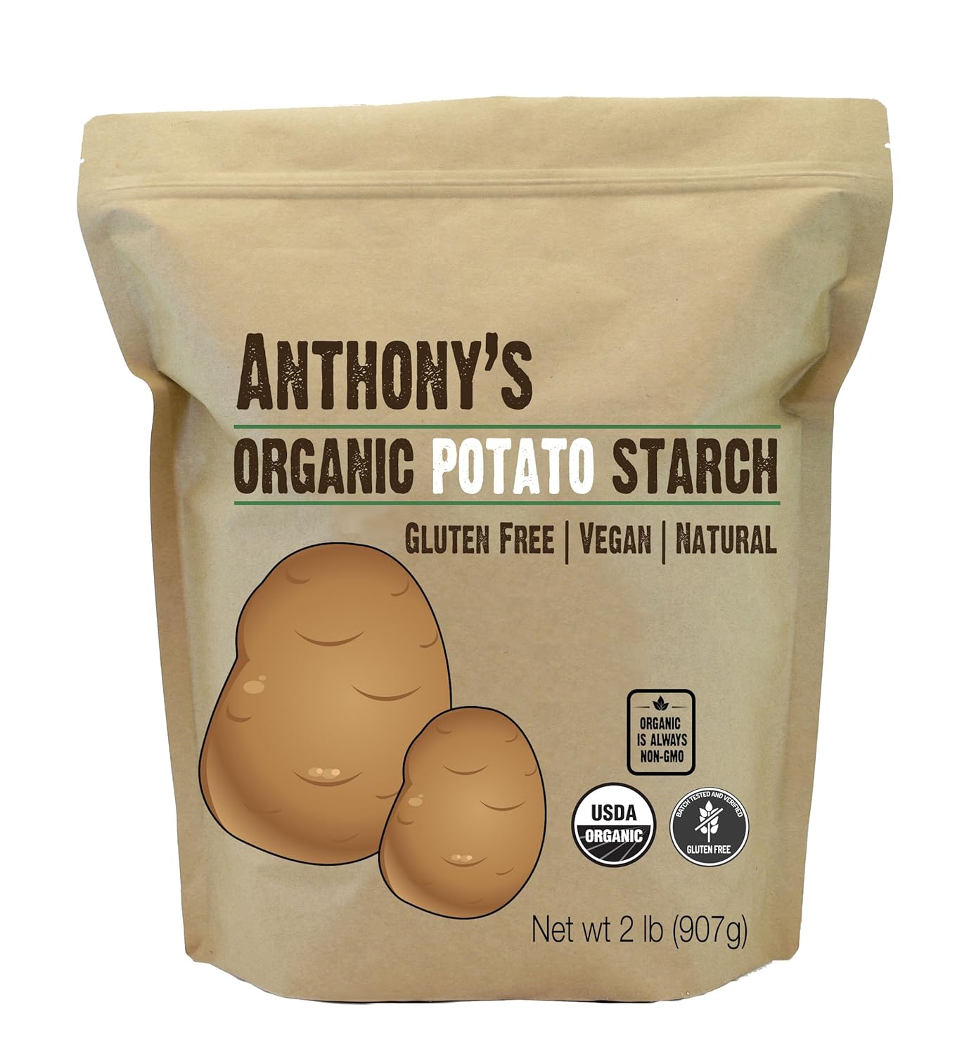 Anthony’s Organic Potato Starch, Unmodified, 2 lb, Gluten Free & Non GMO, Resistant Starch