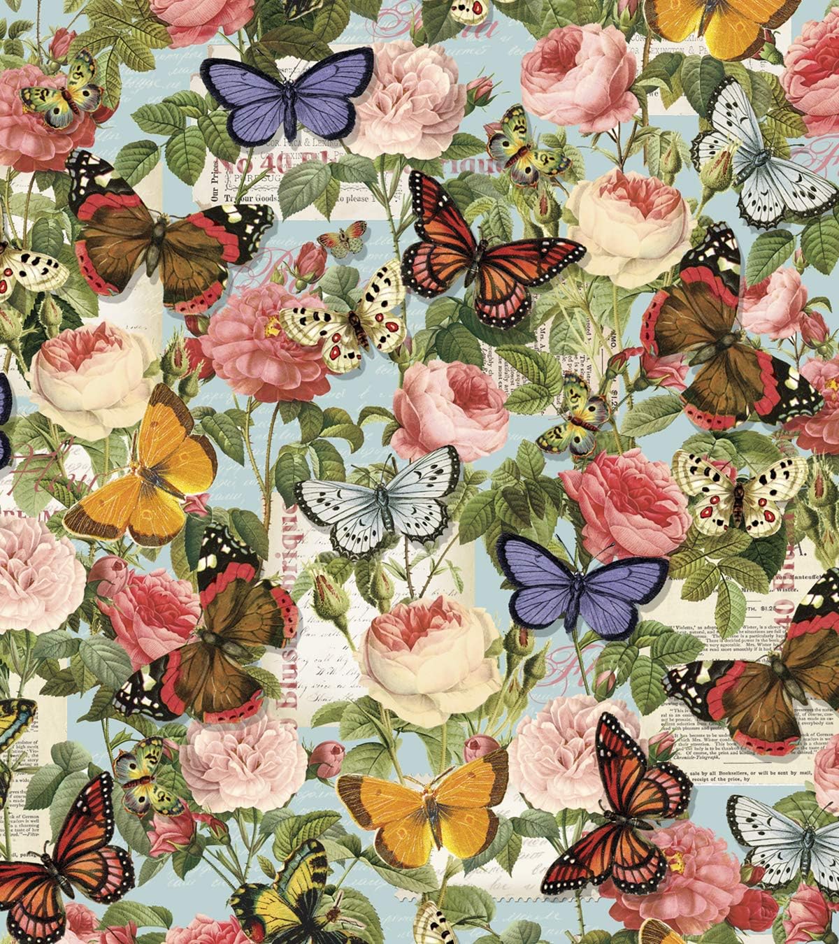 Butterflies & Roses Cotton Fabric by The Yard, Precut 1 Yard Pieces