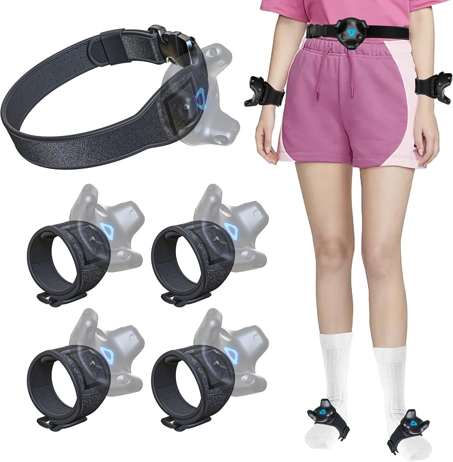 Skywin VR Tracker Belt, Tracker Hand and Feet Strap Bundle for HTC Vive System Tracker Pucks (1 Belt, 2 Hands, 2 Feet) (Straps ONLY)