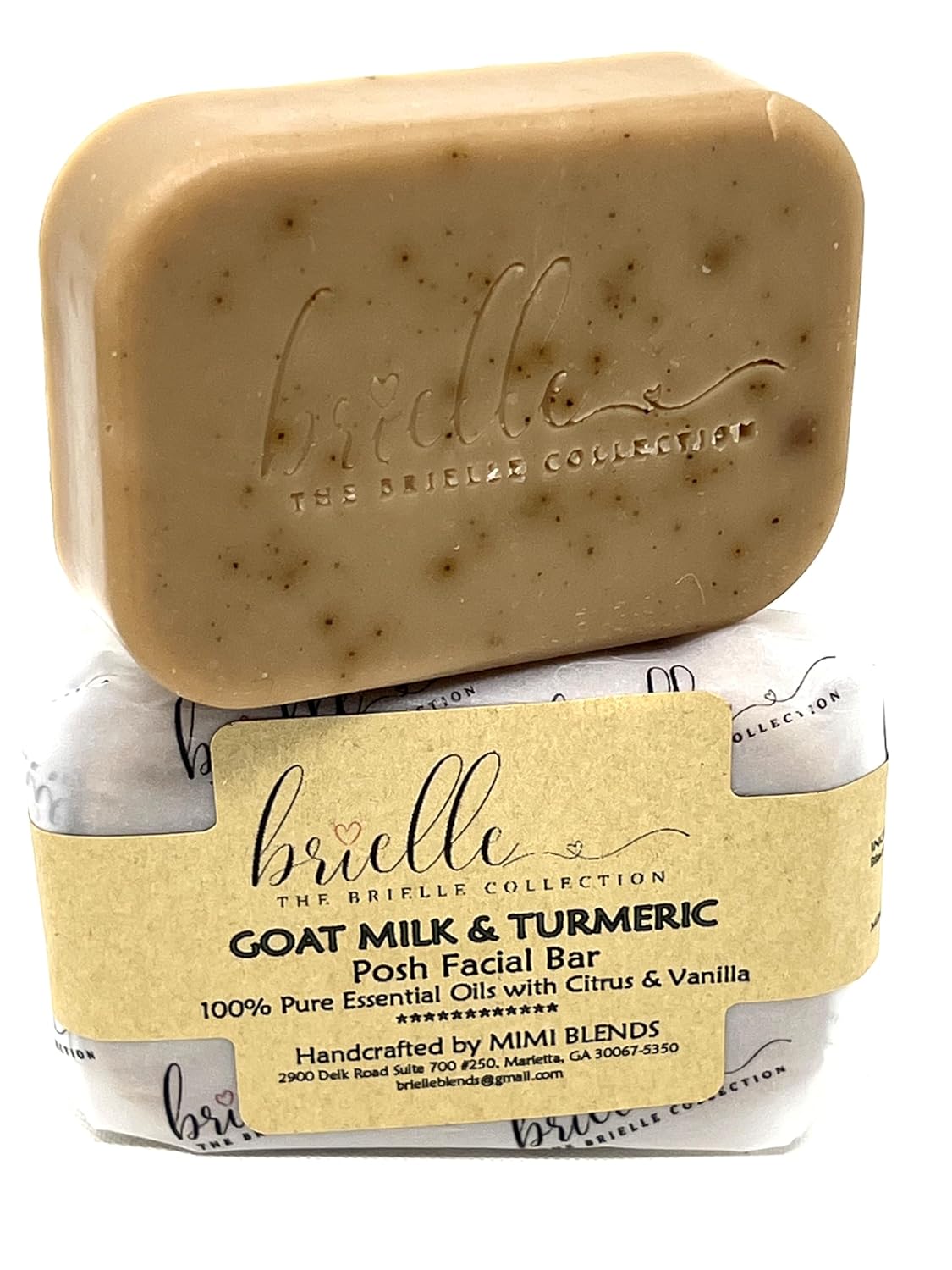 Goat Milk & Turmeric Posh Facial Bar from Brielle by MIMI BLENDS (3 oz) – Handmade with Natural Vegetable Glycerin Soap Bases, Turmeric & Essential Oils – For Acne, Dark Spots, & All Skin Types