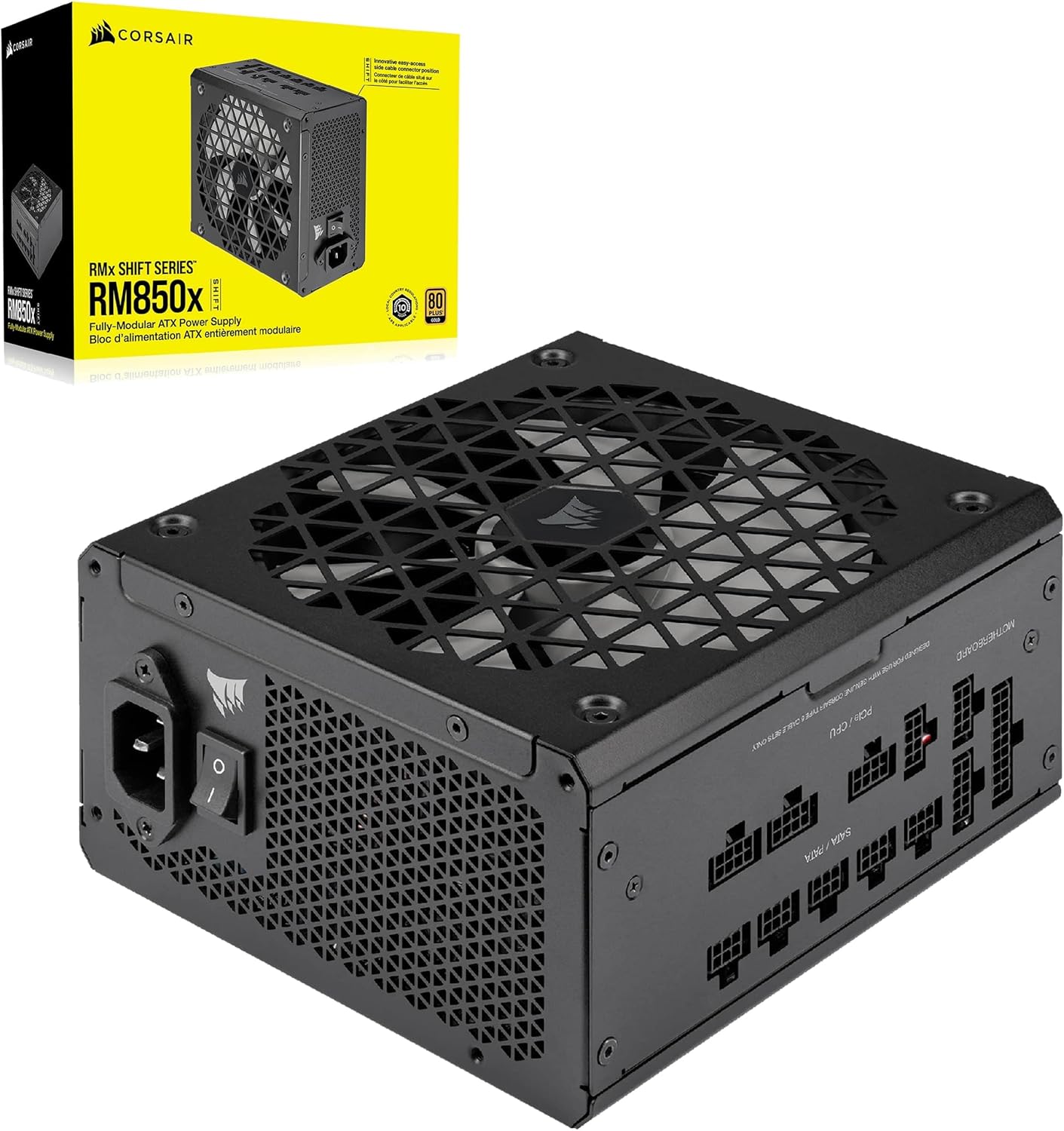 Corsair RM850x SHIFT Fully Modular ATX Power Supply – 80 PLUS Gold – ATX 3.0 – PCIe 5.0 – Zero RPM – Modular Side Interface – Black