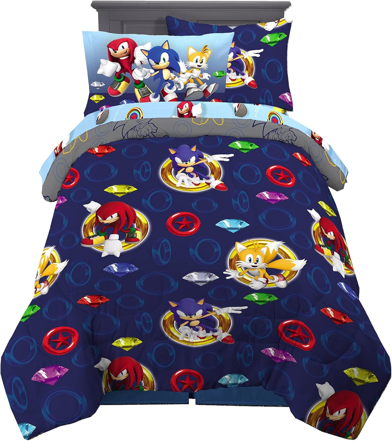 Franco Kids Bedding Super Soft Comforter and Sheet Set with Sham, 5 Piece Twin Size, Sonic The Hedgehog, Anime