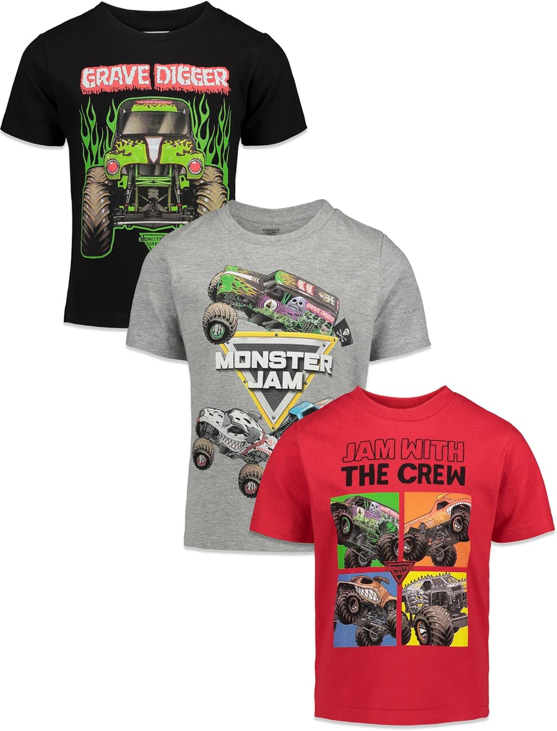 Monster Jam 3 Pack T-Shirts Toddler to Big Kid Grave Digger El Toro Loco Monster Mutt