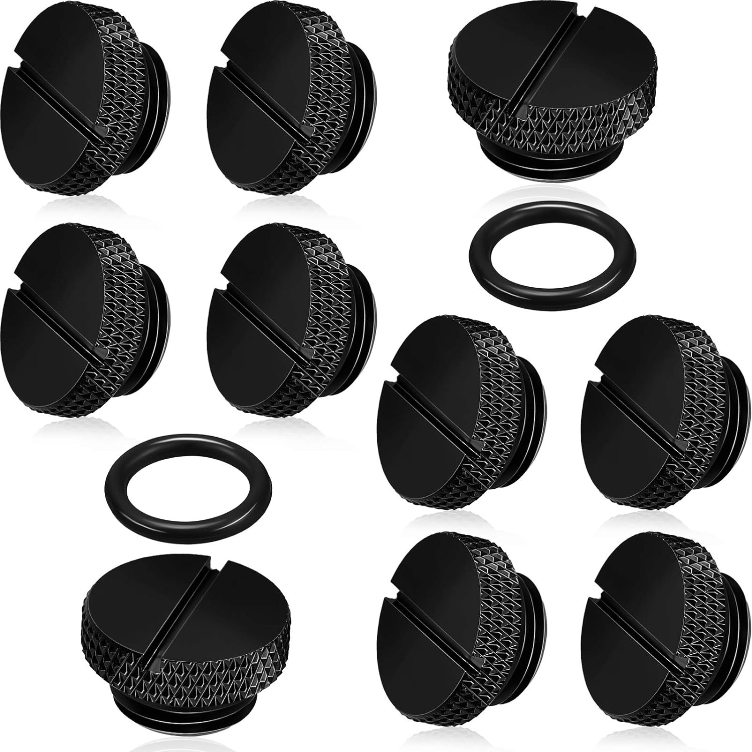 10 Pcs Black G 1/4 PC Water Cooling Plug Fittings with O- Ring Water Stop Fitting for Computer Water Cooling System