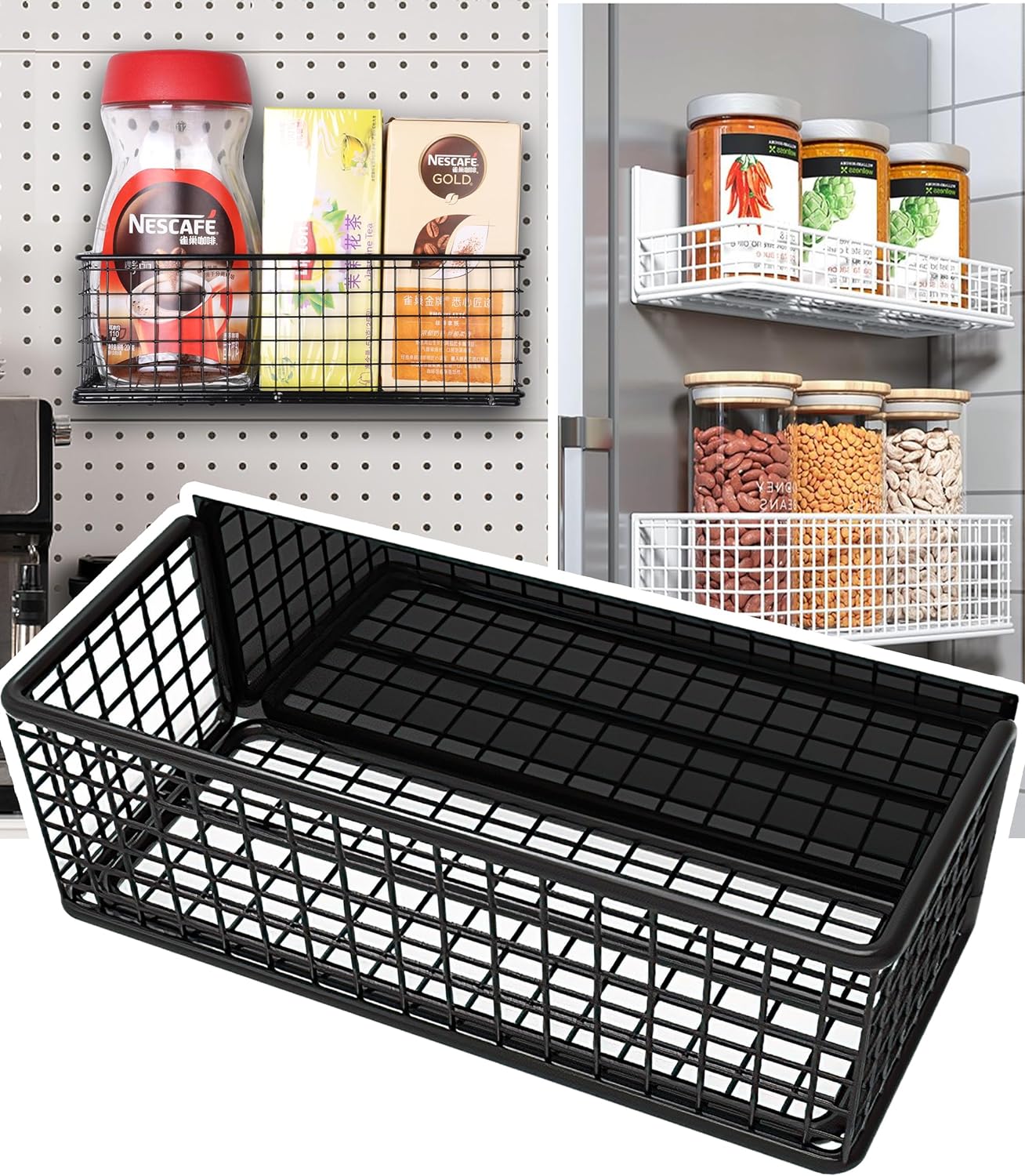 Magnetic Basket Fridge Large Magnetic Pen Holder Whiteboard Metal Wire Basket Storage Item Organizer (Black-High)