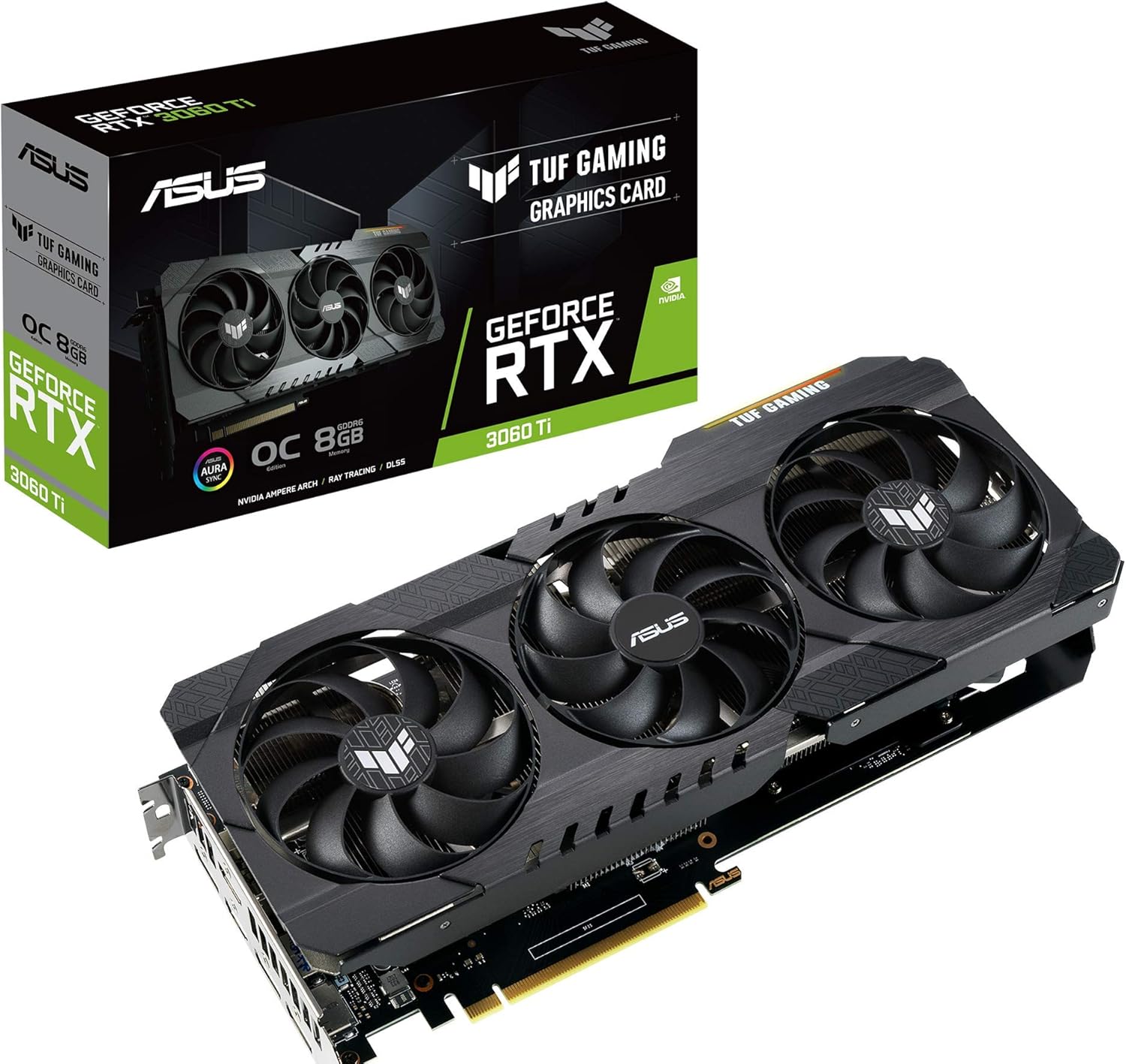 ASUS TUF Gaming NVIDIA GeForce RTX 3060 Ti OC Edition Graphics Card (PCIe 4.0, 8GB GDDR6, HDMI 2.1 , DisplayPort 1.4a, Dual Ball Fan Bearings, Military-Grade Certification, GPU Tweak II), Black