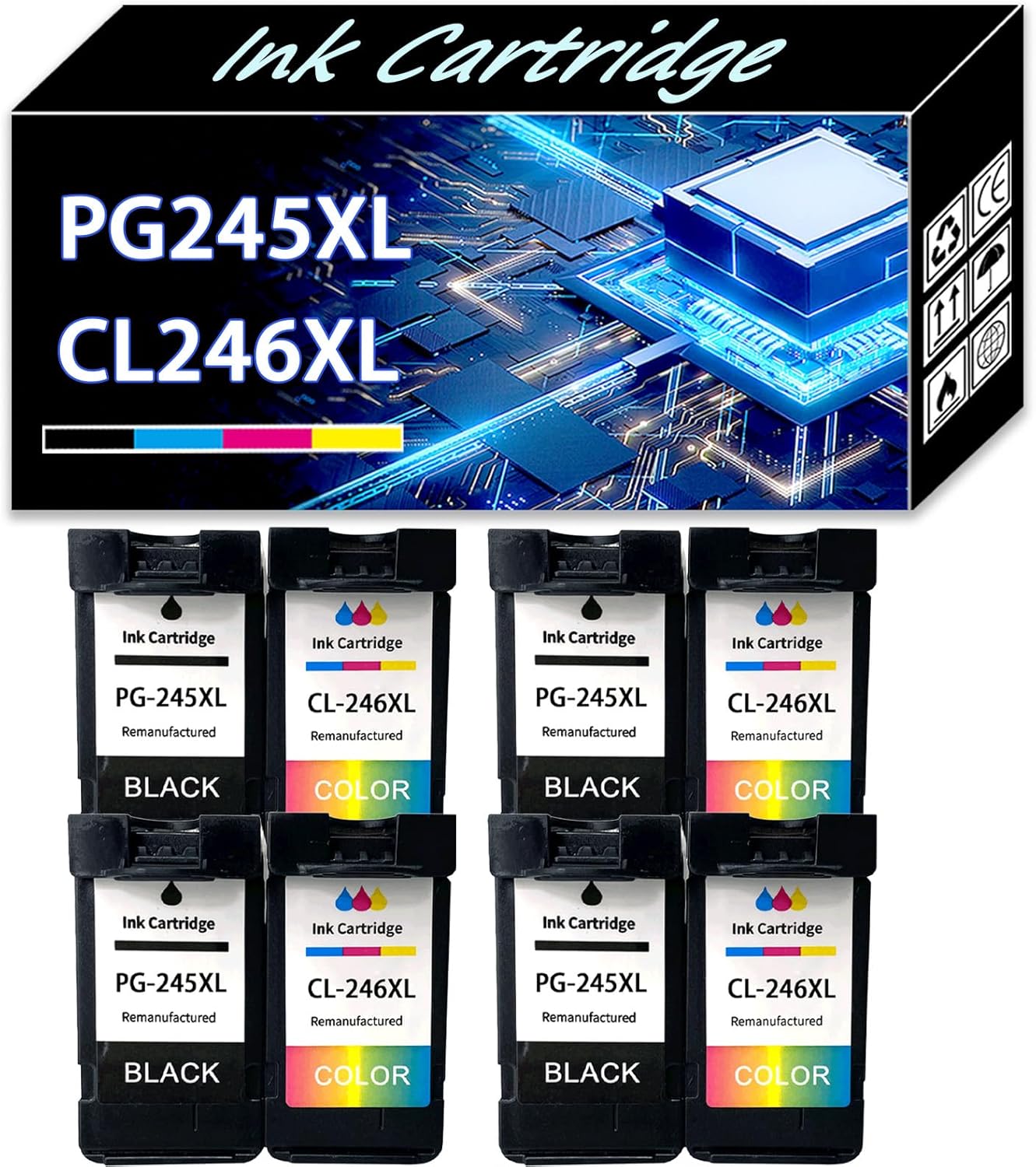 PG245XL CL246XL Ink Cartridges Replacement Compatible for Canon PG-245 CL-246,Suit for TS3120 IP2820 IP2850 MG2920 MG2420 MG2450 MG2922 MG2520 MG2522 Printer 4-Set