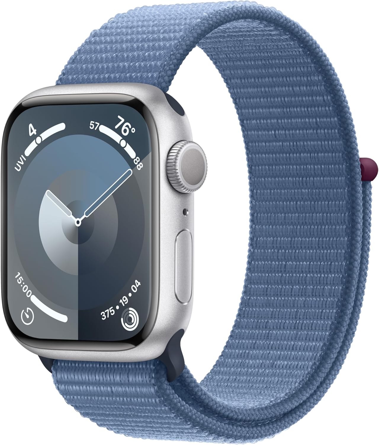 Apple Watch Series 9 [GPS 41mm] Smartwatch with Silver Aluminum Case with Winter Blue Sport Loop. Fitness Tracker, Blood Oxygen & ECG Apps, Always-On Retina Display, Carbon Neutral