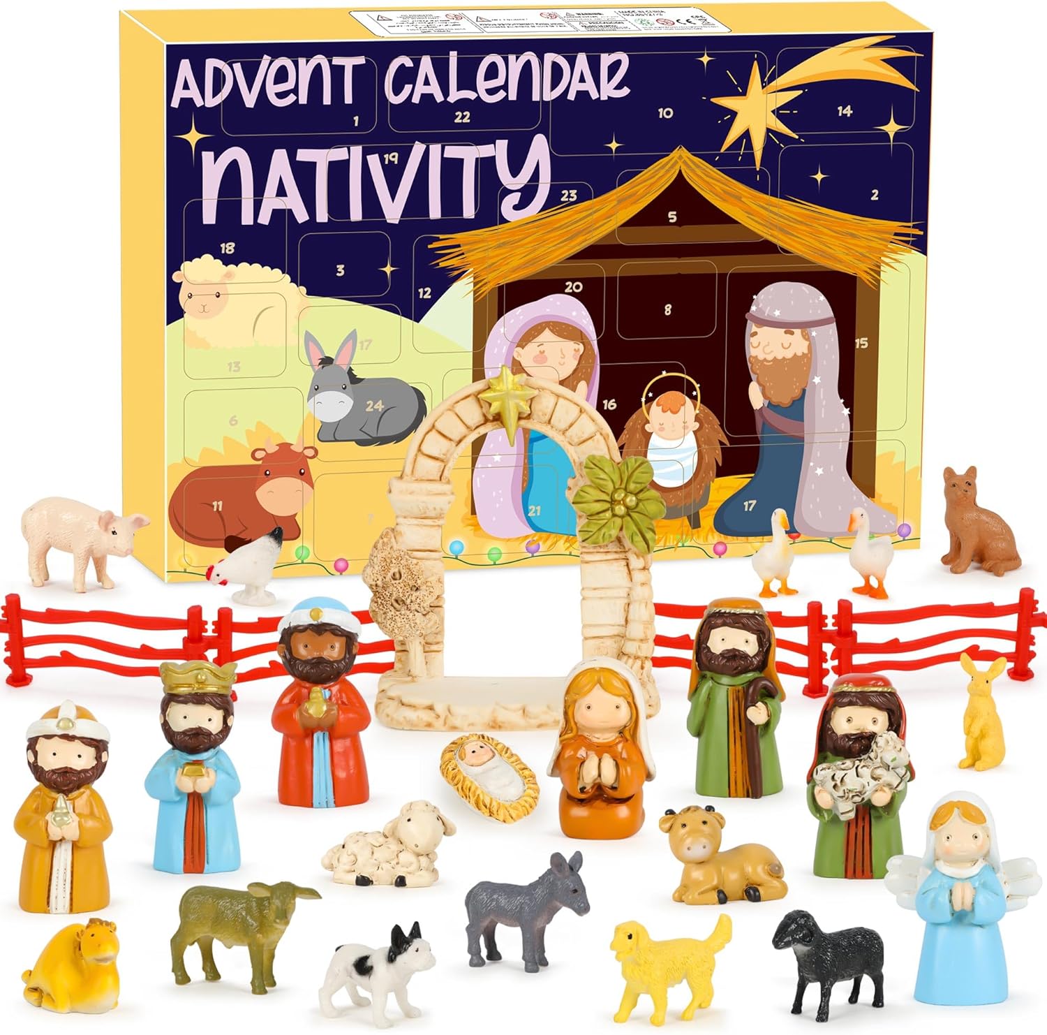 Nativity Christmas Advent Calendar 2024-24 of Day Christmas Countdown Calendar 24 PCS Nativity Scene Figurine Set Surprises for Kids Boys Girls Teens Toys