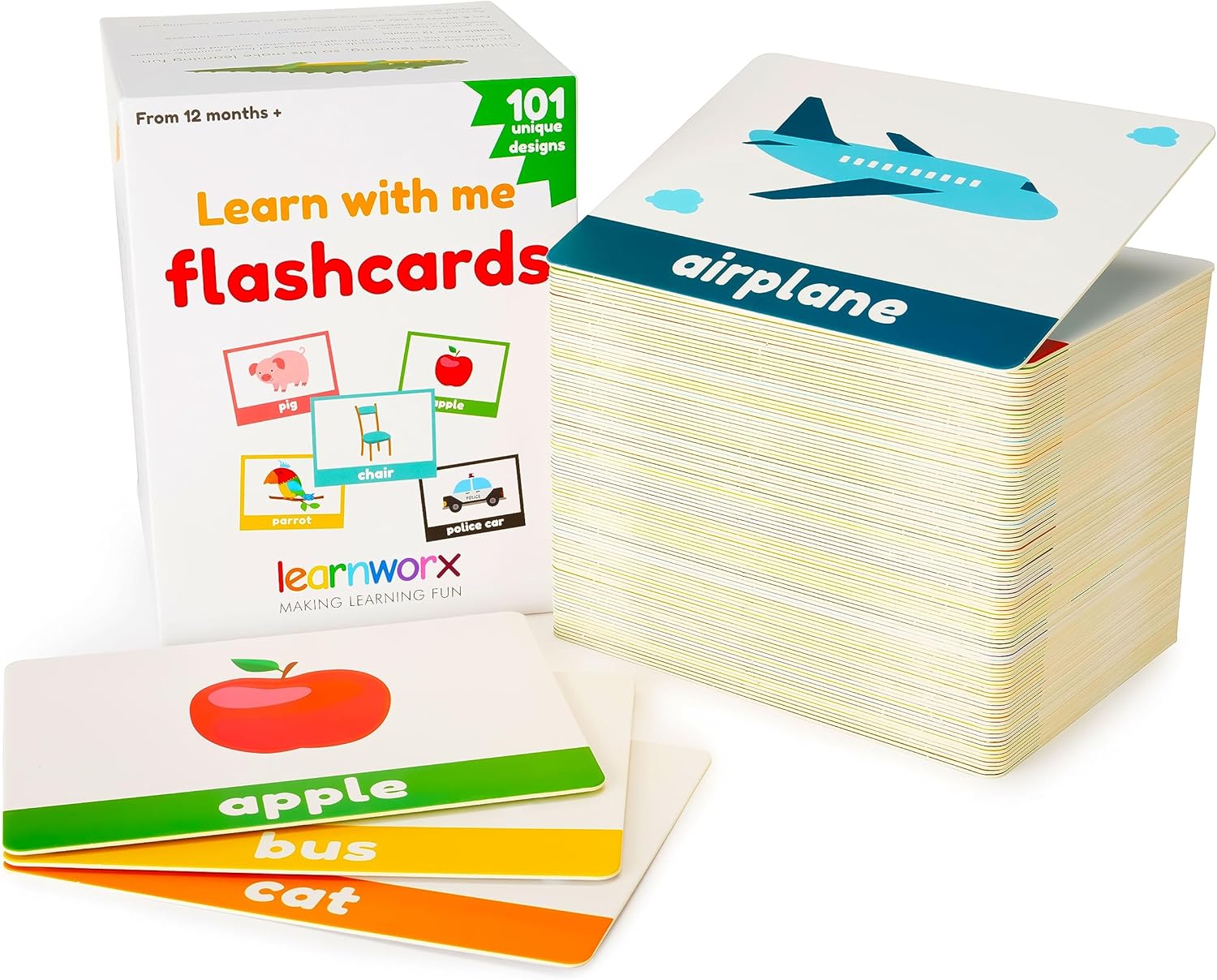 LearnWorx 101 Baby Flash Cards for Toddlers 1-3 | Award Winning First Words Toddler Flash Cards | Speech Toys Help Learn Objects, Numbers & Play Games – Big Toddler Learning Flashcards Preschool Kids