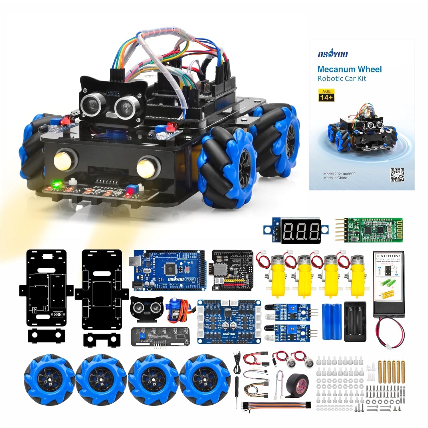 OSOYOO Omni Directional Mecanum Wheels Robot Car Kit for Arduino Mega2560 Raspberry Pi STEM Remote Controlled Educational DIY Coding for Teens Adult