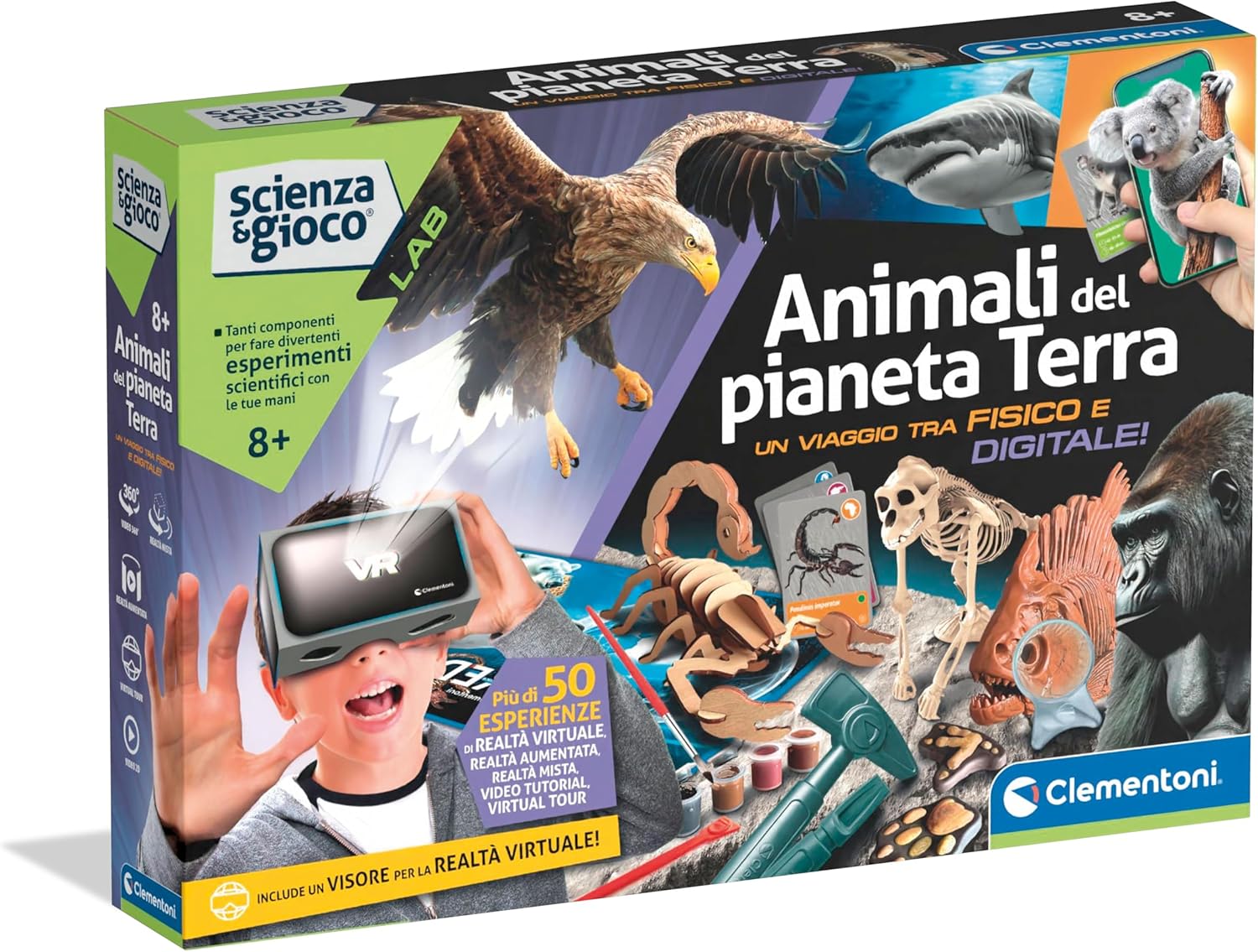 Clementoni Science and Game Lab – Animals of Planet Earth – Scientific Laboratory for Children 8 Years, Science Experiments Kit, Dedicated App, Activities with Augmented Reality, Made in Italy, 19379