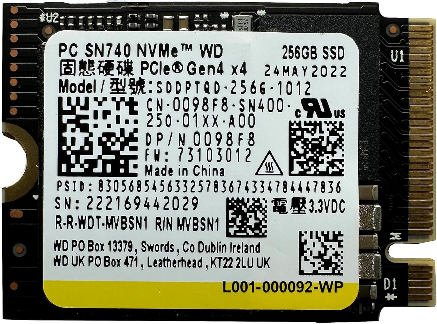 WD SN740 256GB SSD M.2 2230 30mm NVMe PCIe 4.0 Gen 4 x 4 (OEM)