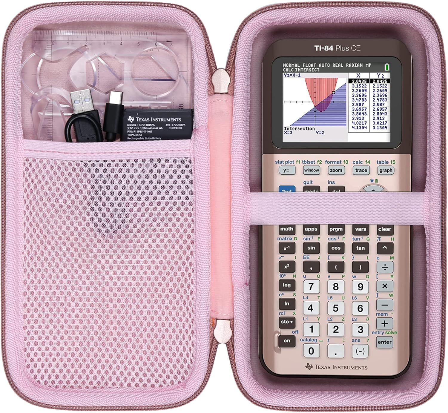 co2CREA Hard Case compatible with Texas Instruments TI-84 Plus CE/TI-84 Plus/TI-Nspire CX II CAS/TI-Nspire CX II/TI-83 Plus/TI-89 Titanium/TI-86 Color Graphing Calculator, Rose Gold