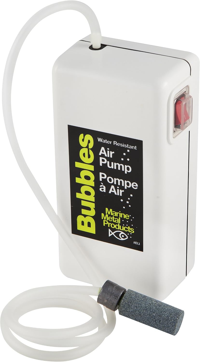 Marine Metal B-3 Bubbles Live Bait Aerator, Water Resistant Air Pump, Portable & Battery Powered