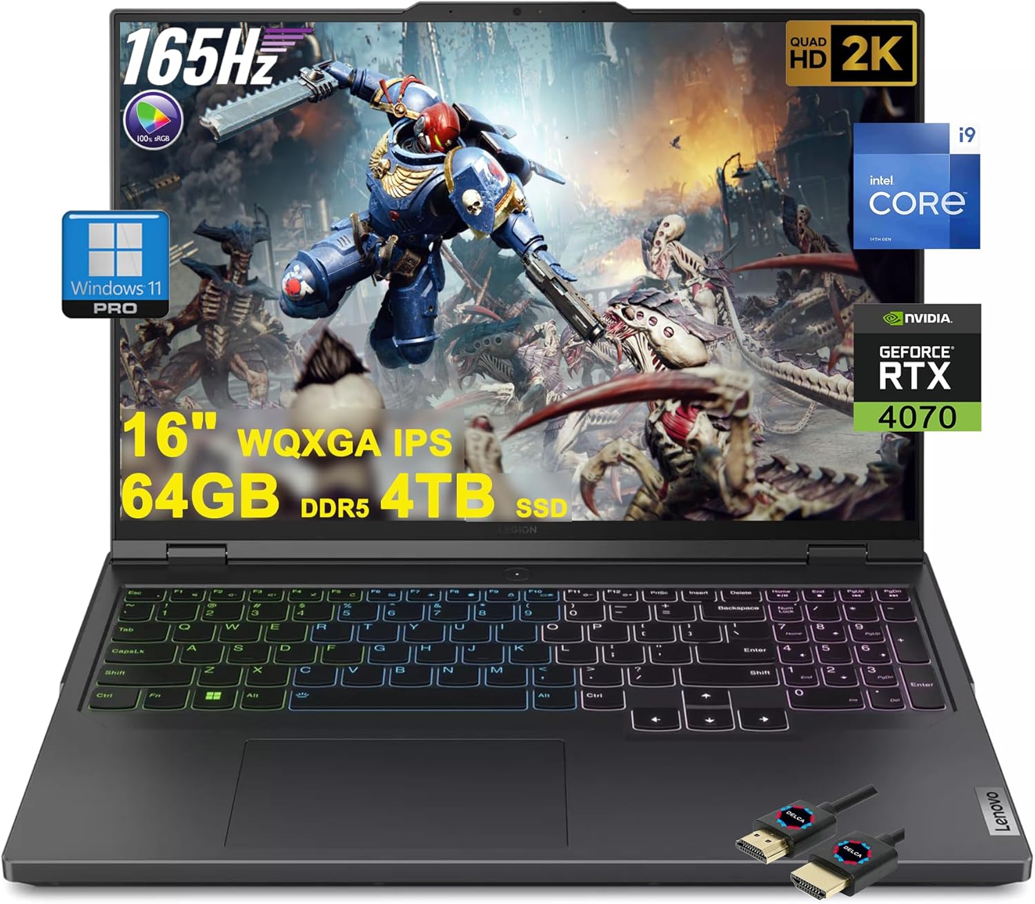 Lenovo Legion Pro 5 Gaming Laptop | 16″ 2560×1600 165Hz G-SYNC sRGB 100% | Intel 24-Core i9-14900HX | 64GB DDR5 4TB SSD | GeForce RTX 4070 | Backlit FHD Camera Win11Pro w/DLCA Accessory