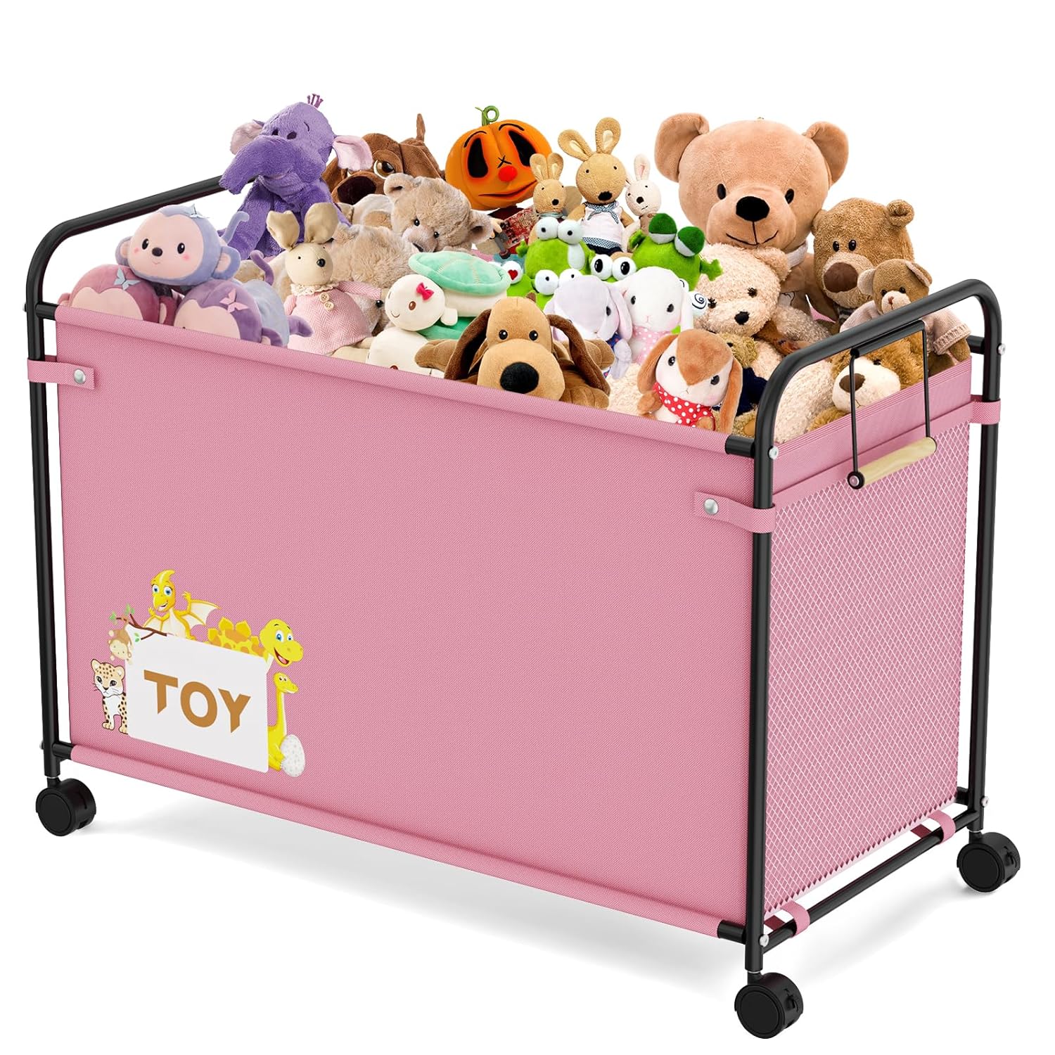 Toy Box Storage, 180L Extra Large Toy Chest with 360° Wheels, Oxford Cloth Metal Toy Box for Boys, Girls, Stuffed Animals, Clothes, Bedroom, Living Room (Pink)