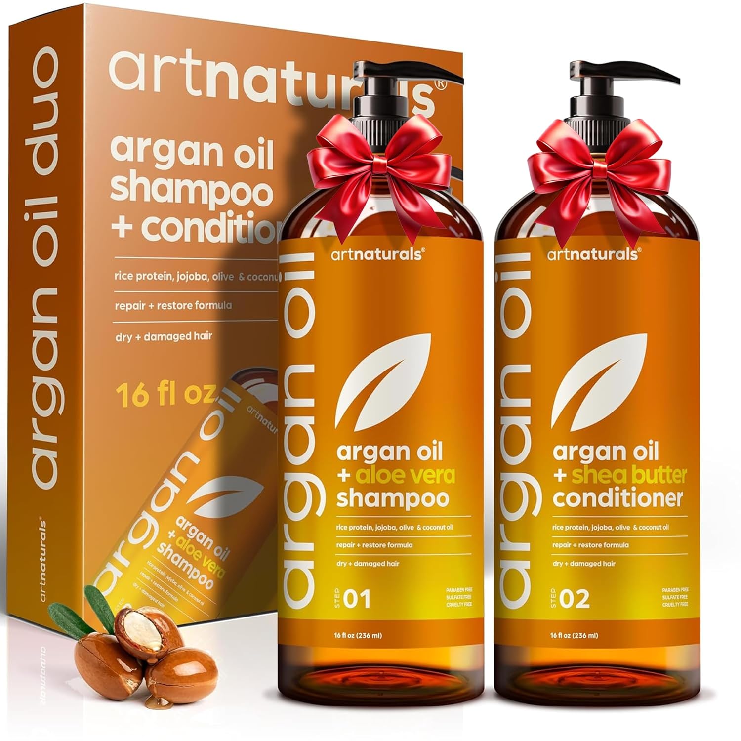 Argan Oil Shampoo and Conditioner Set – Sulfate-Free Formula with Nourishing Moroccan Oil and Keratin -for All Hair, Curly or Straight – Hydrate Repair Defy Frizz for Salon-like Results!16 Fl Oz 2 PK