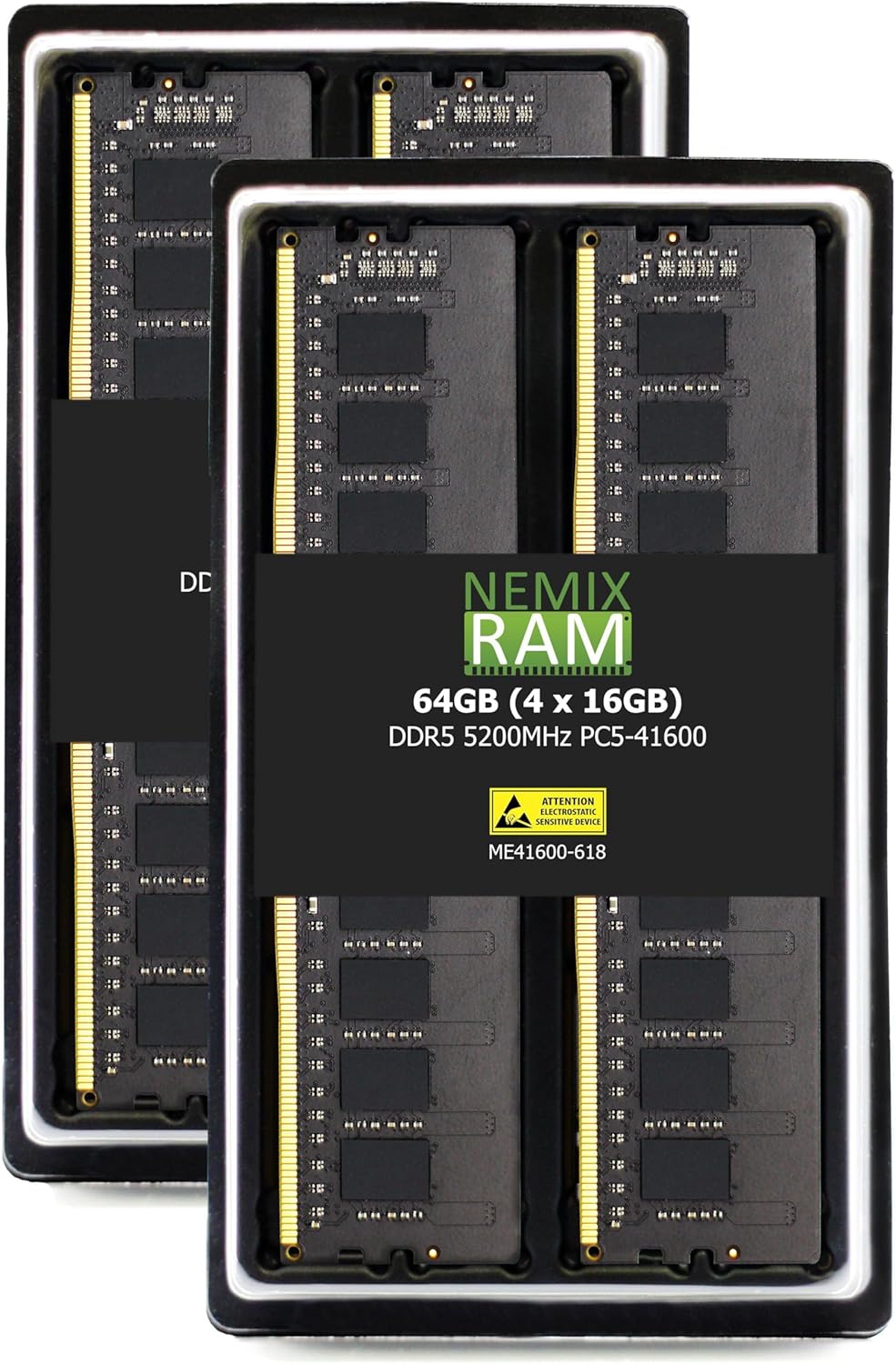 NEMIX RAM 64GB (4X16GB) DDR5 5200MHZ PC5-41600 1Rx8 1.1V 288-PIN ECC Unbuffered UDIMM Memory KIT