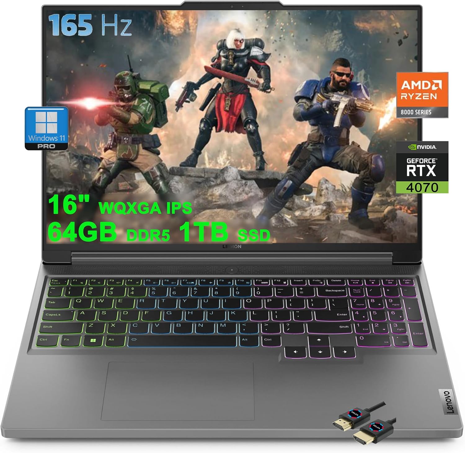 Lenovo Legion Slim 5 Gaming Laptop | 16″ 2560×1600 240Hz 500nits | AMD Zen 4 8-core Ryzen 7 8845HS (>i7-12700H) | 64GB DDR5 1TB SSD | GeForce RTX 4070 | Backlit Win11Pro w/DLCA Accessory