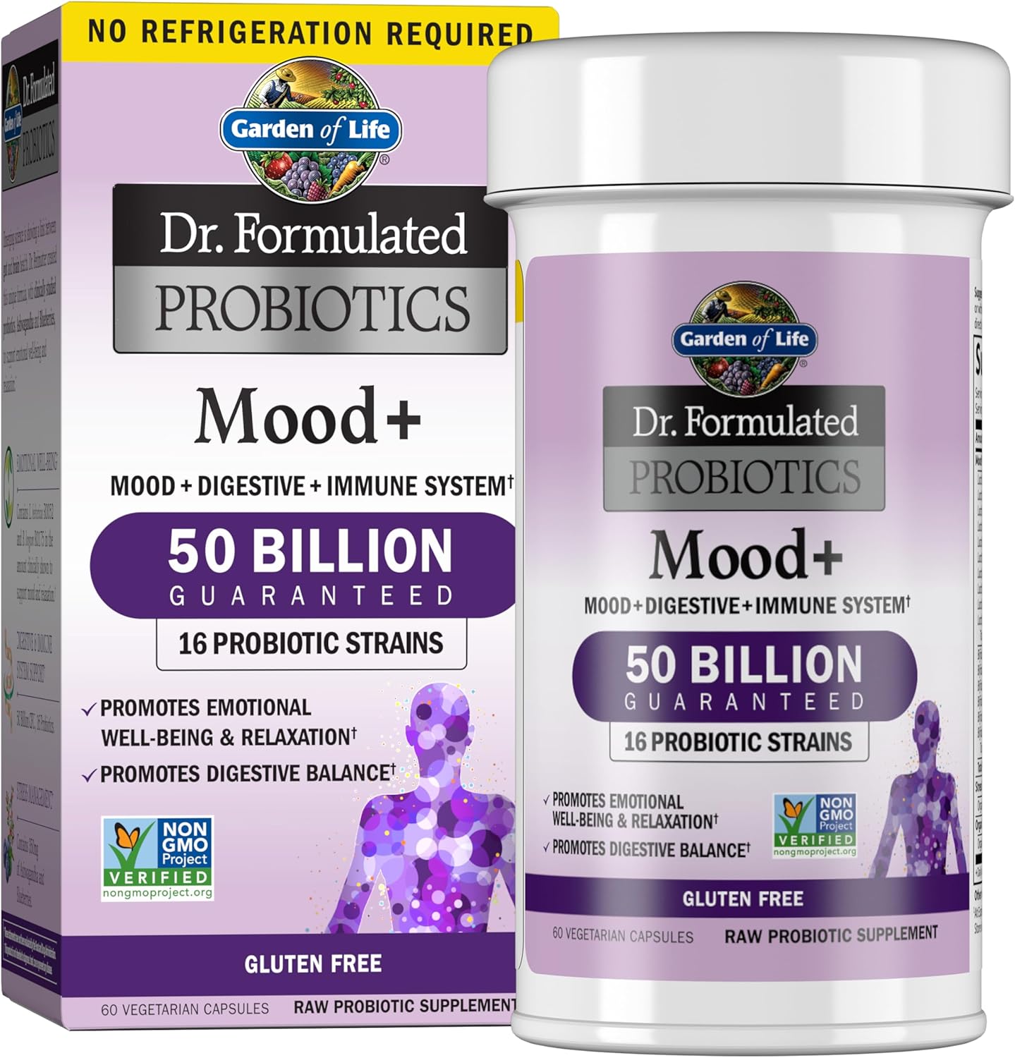 Garden of Life Probiotics Mood+ Dr Formulated Acidophilus Probiotic Supplement – Promotes Emotional Well-Being, Relaxation and Digestive Balance – Ashwagandha for Stress Management, 60 Veggie Caps